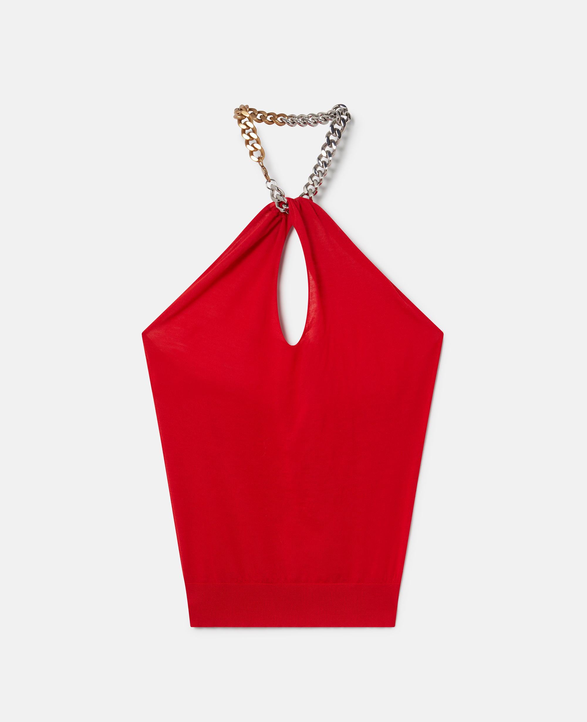 Shop Stella Mccartney Frayme Chain-embellished Halterneck Top In Lipstick Red