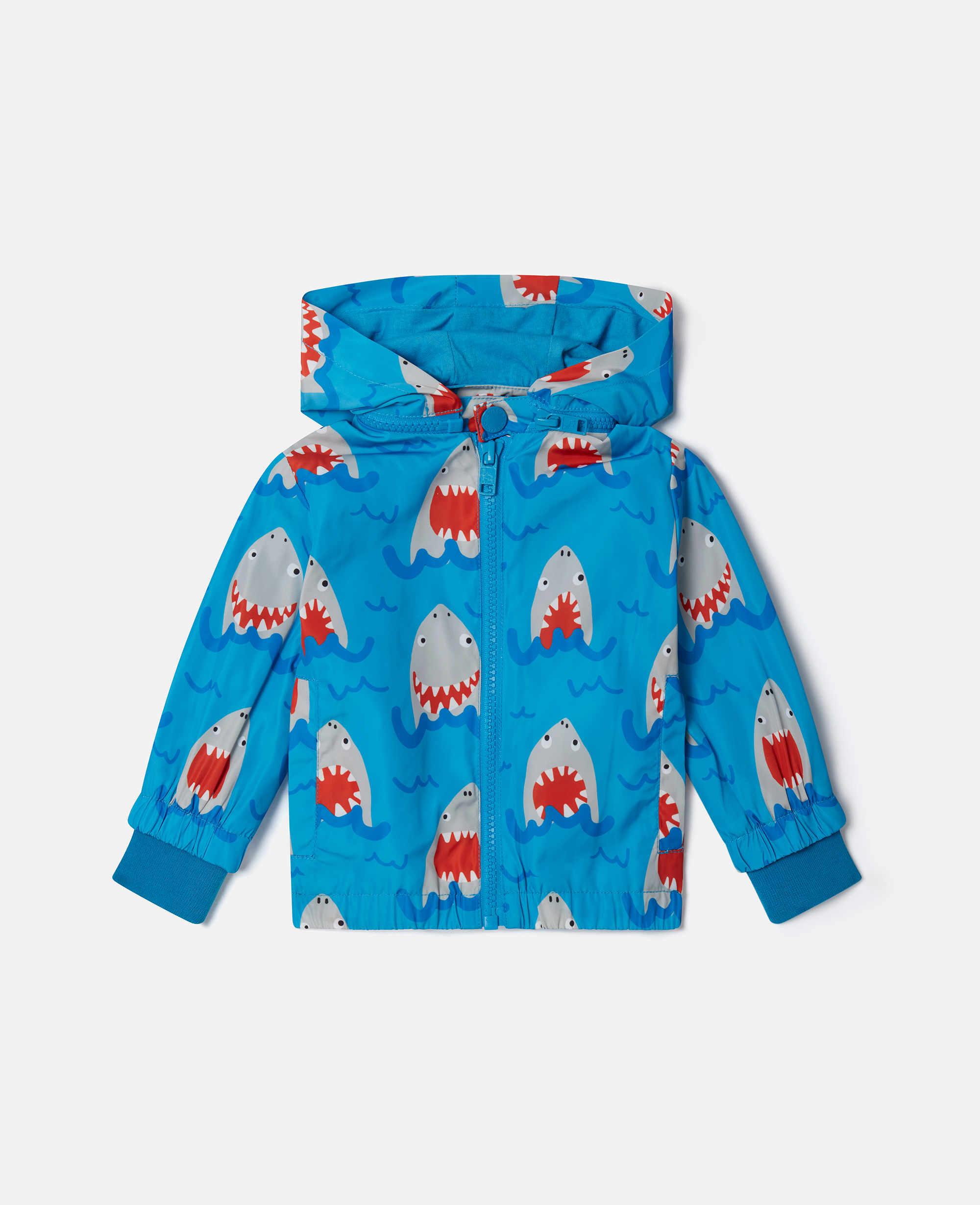 Stella Mccartney Kids' Shark Print Hooded Jacket In Blue Multicolour