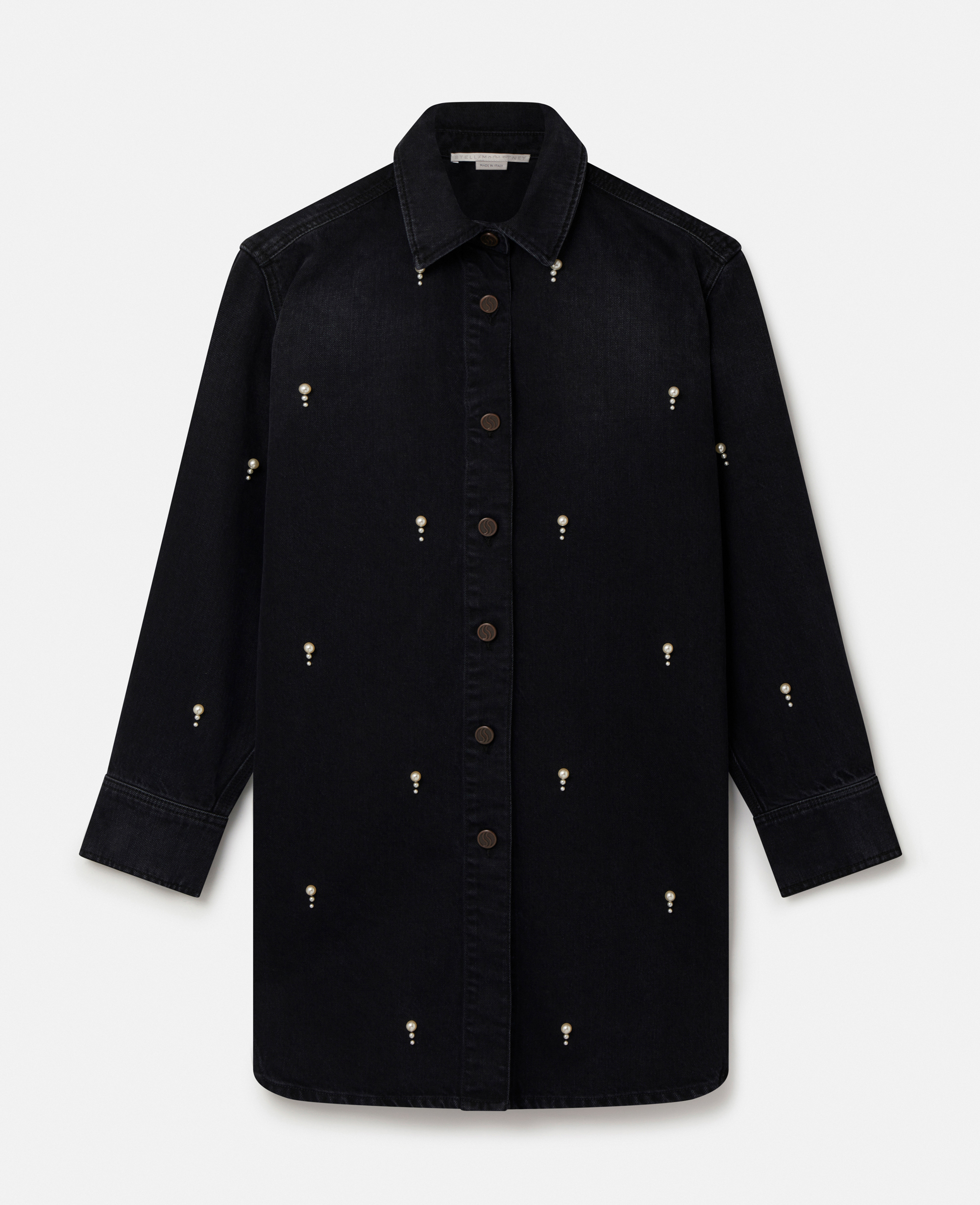 Shop Stella Mccartney Pearl Embroidery Denim Shirt In Black