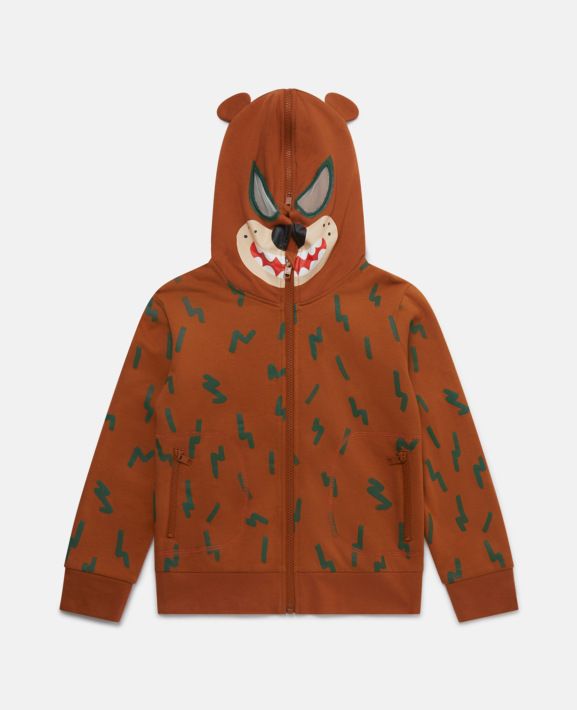 Stella Mccartney Grizzly Bear Zip Hoodie In Brown