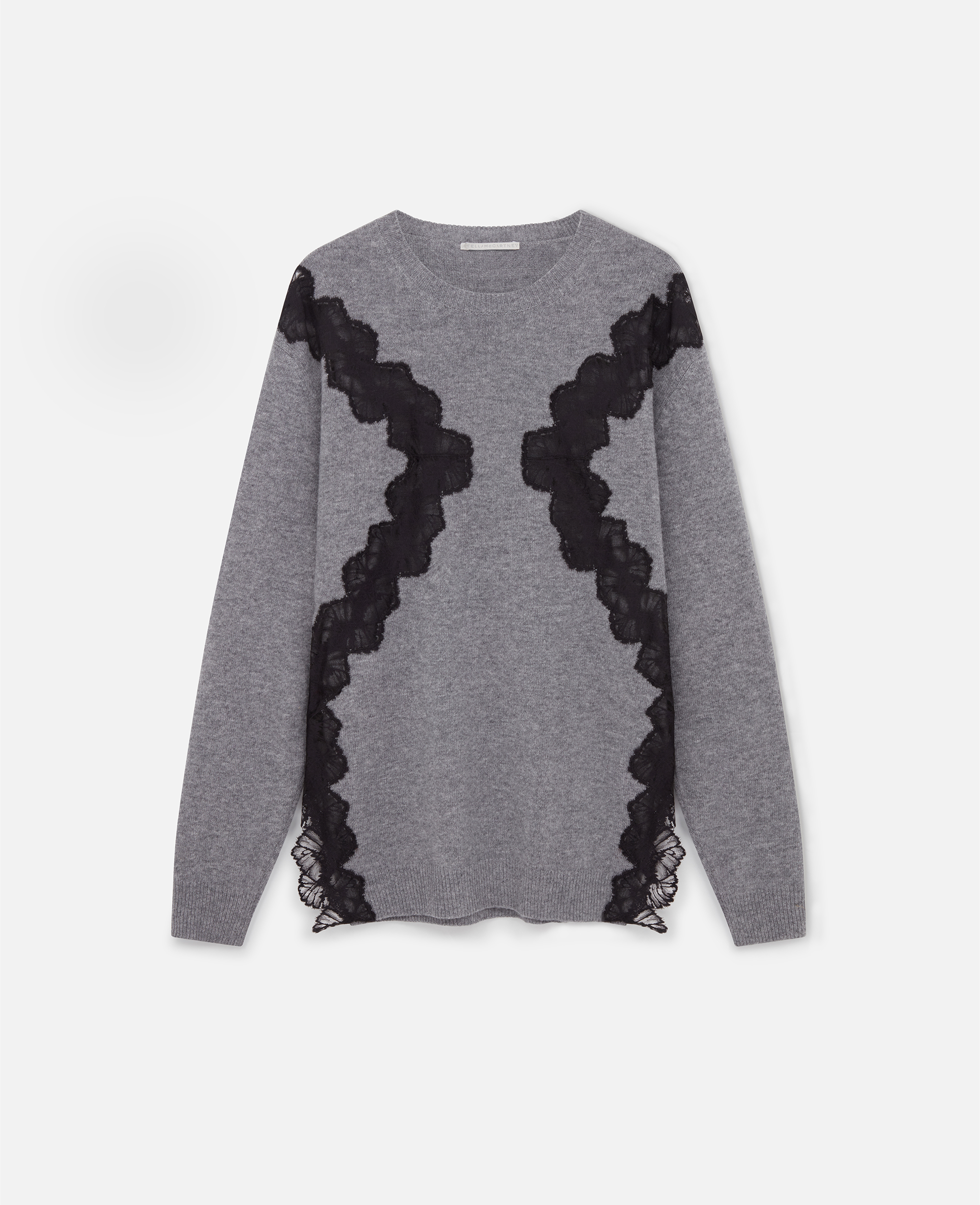 Shop Stella Mccartney Lace Insert Long Sleeve Jumper In Gray Mélange