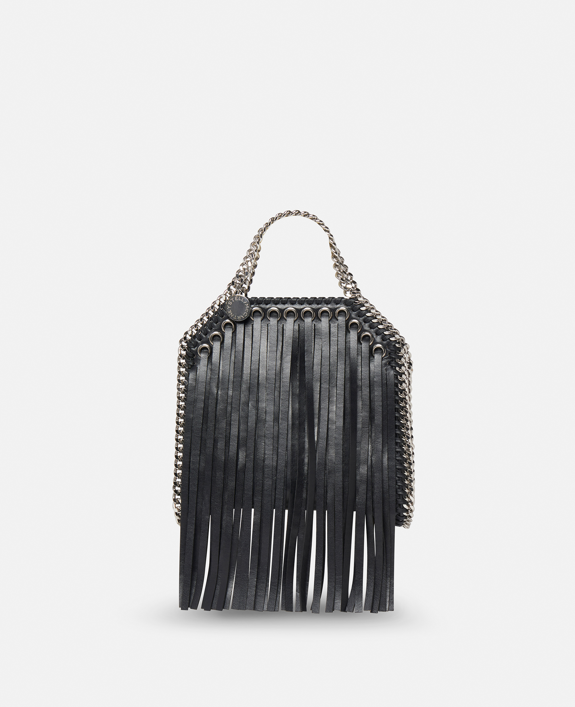 Stella Mccartney Falabella Fringed Tiny Tote Bag In Black