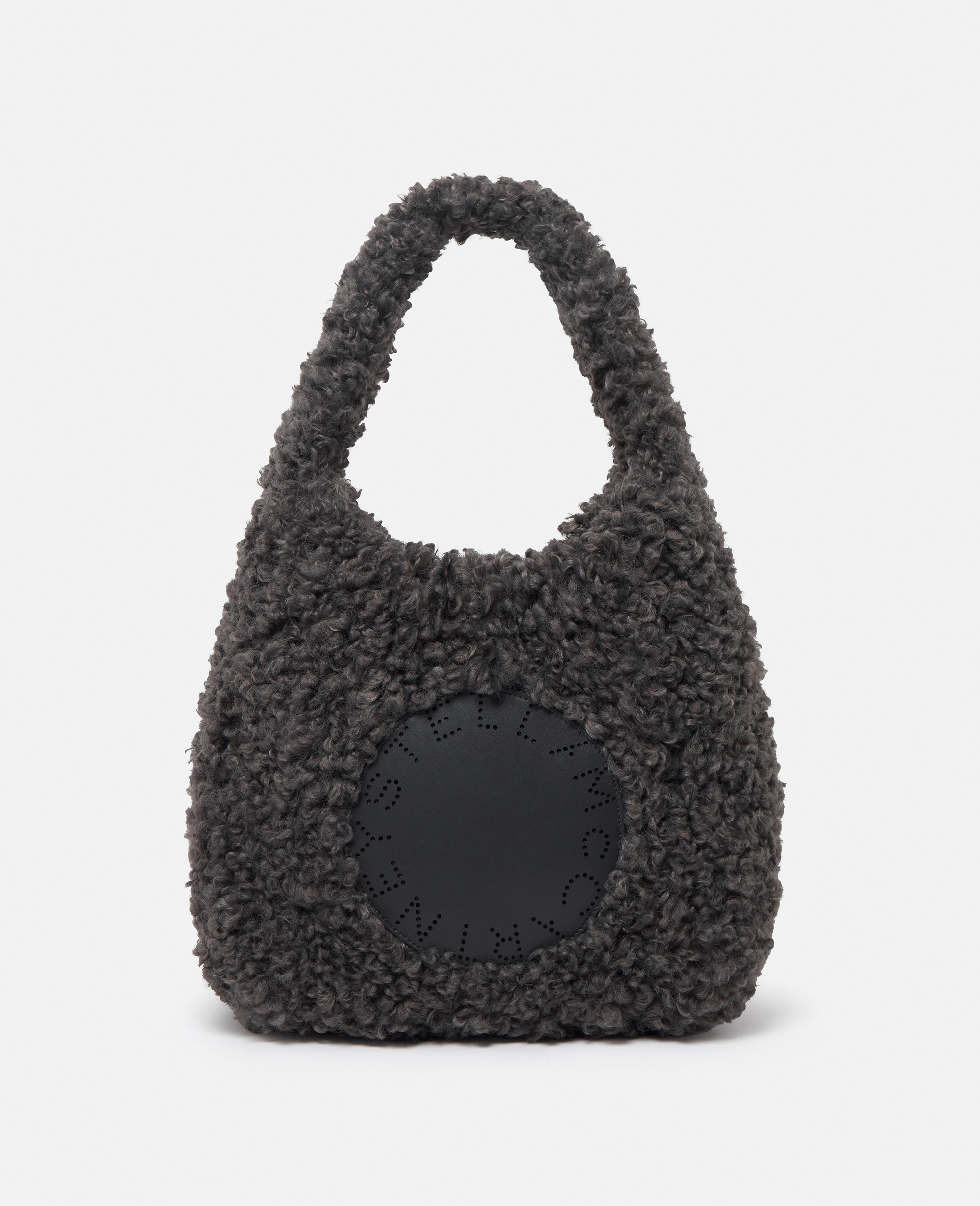 Shop Stella Mccartney Logo Plush Teddy Hobo Large Tote Bag In Charcoal Grey