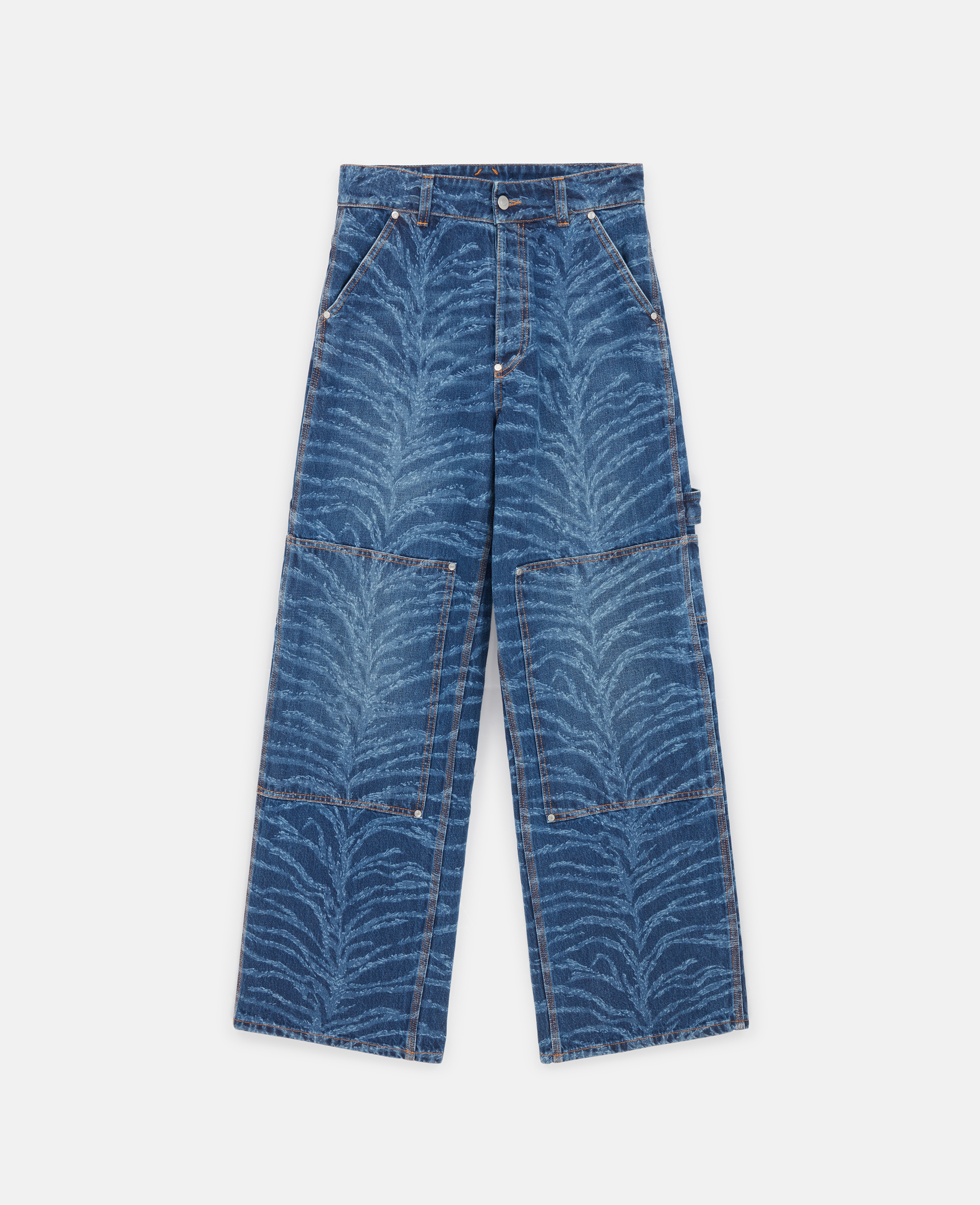Shop Stella Mccartney Tiger Pattern High-rise Straight Leg Cargo Jeans In Vintage Wash Blue Denim