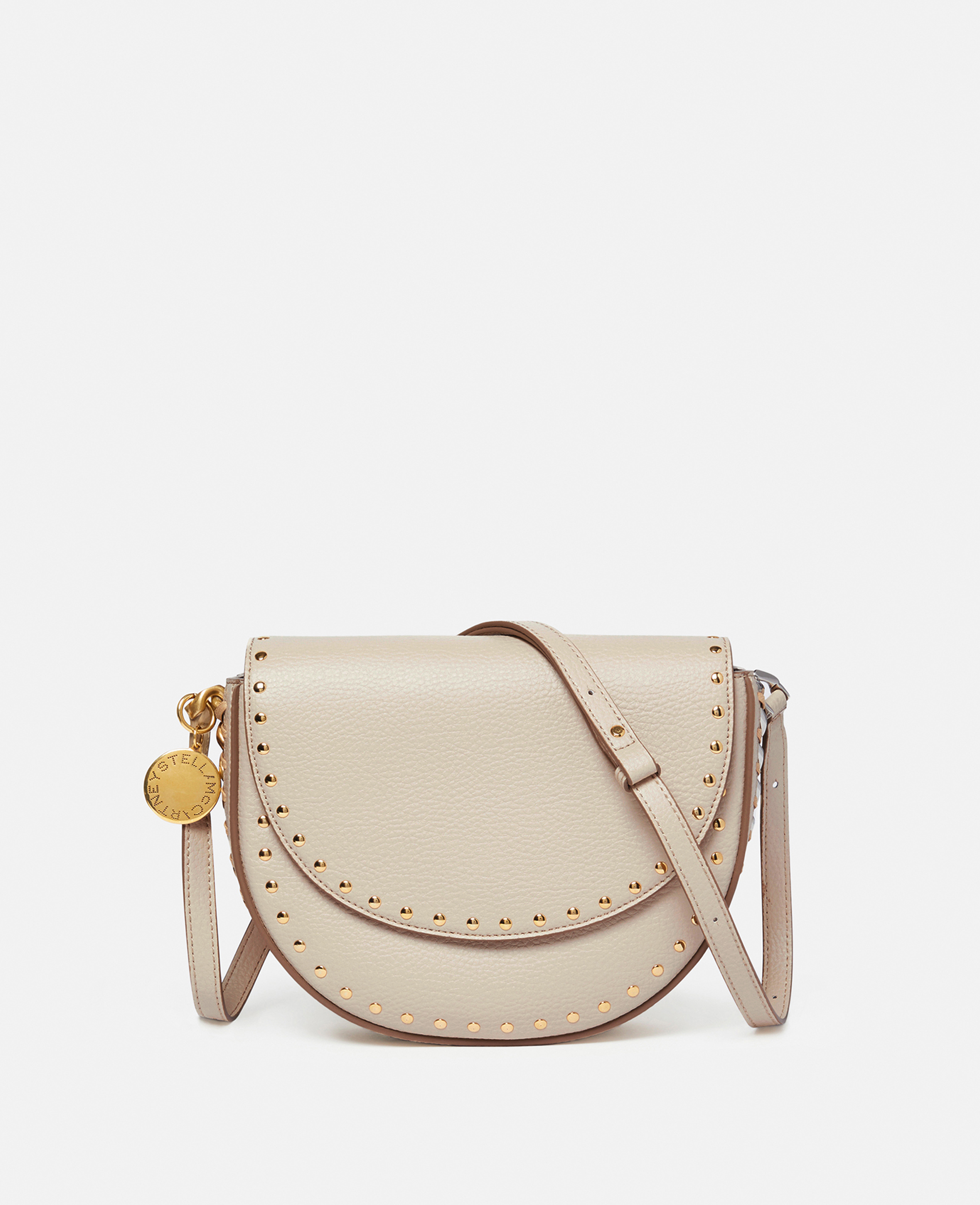 Stella Mccartney Frayme Studded Grainy Alter Mat Medium Flap Shoulder Bag In Oat