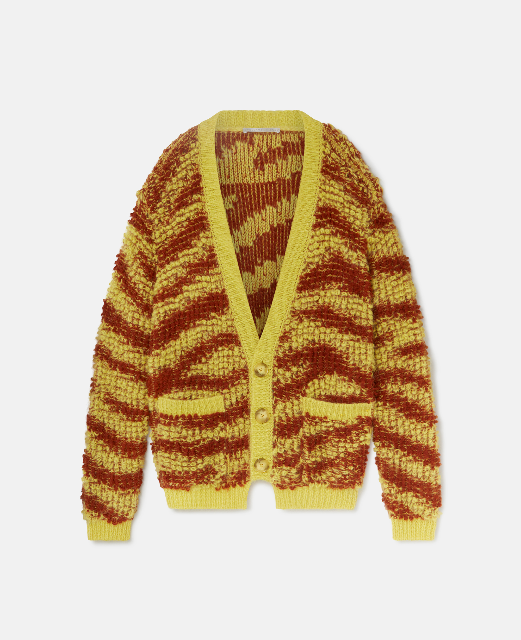 Shop Stella Mccartney Tiger-pattern Bouclé-knit Cardigan In Yellow And Rust