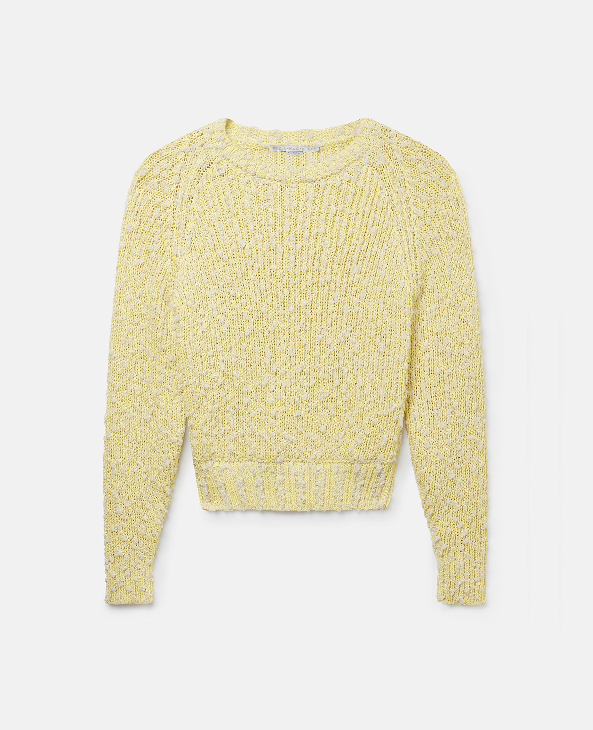 Shop Stella Mccartney Textured Cotton Knit Crewneck Jumper In Lemon Yellow