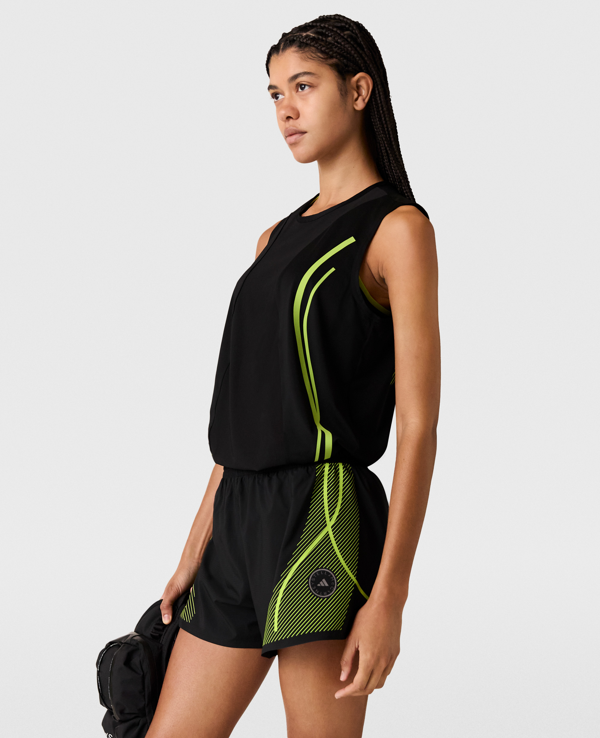 Shop Stella Mccartney Truepace Running Shorts In Black/semi-solar Slime