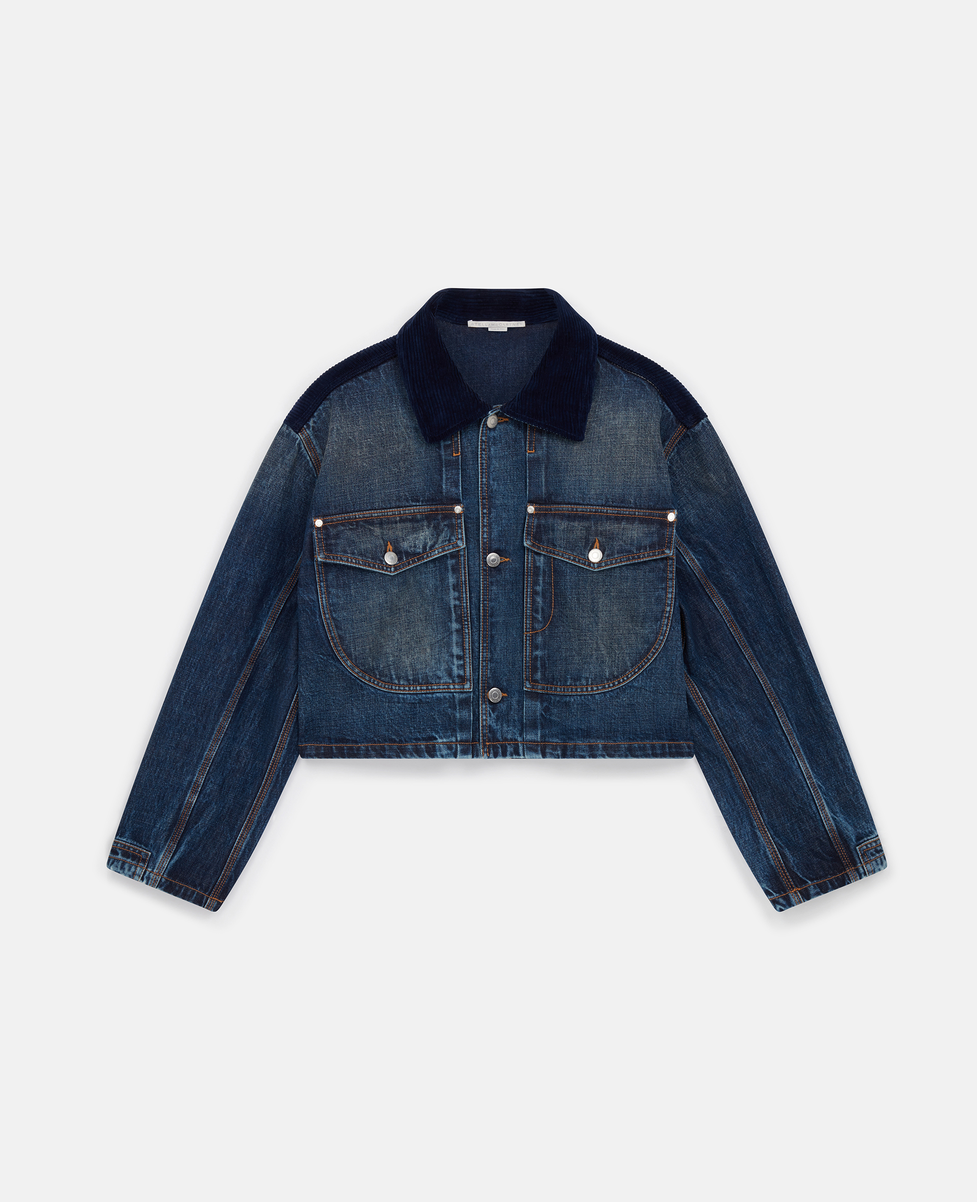Shop Stella Mccartney Corduroy Collar Denim Jacket In Dark Wash Blue Denim