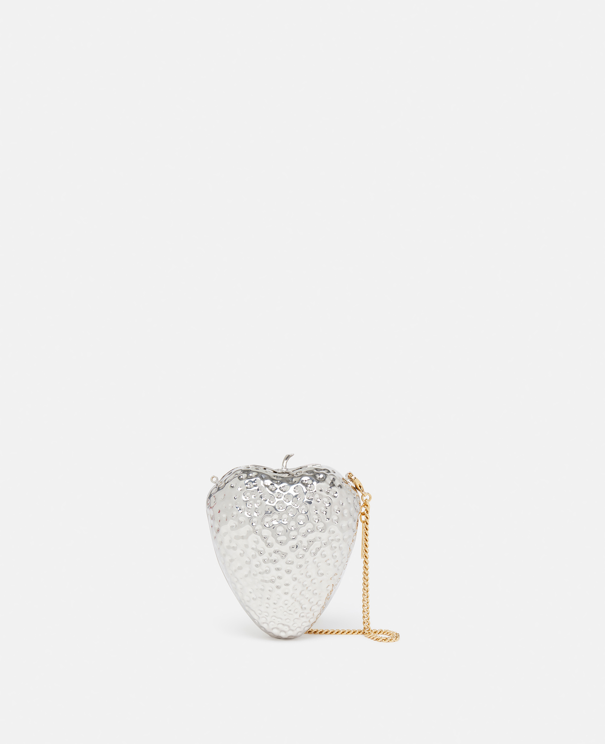 Stella Mccartney Strawberry-shaped Double-chromatic Brass Clutch In Palladium/gold