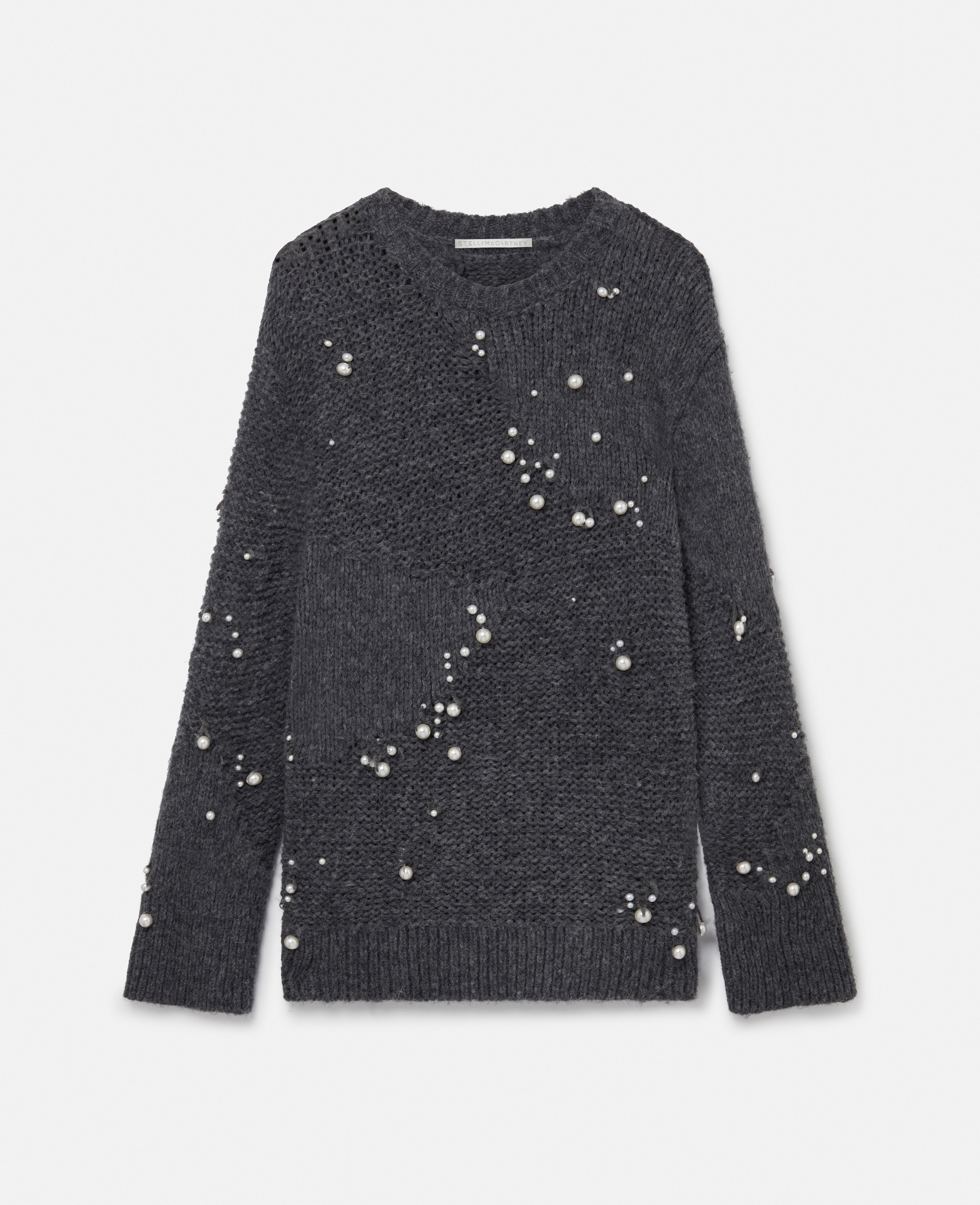 Stella Mccartney Pearl Embroidery Oversized Jumper In Grey Melange