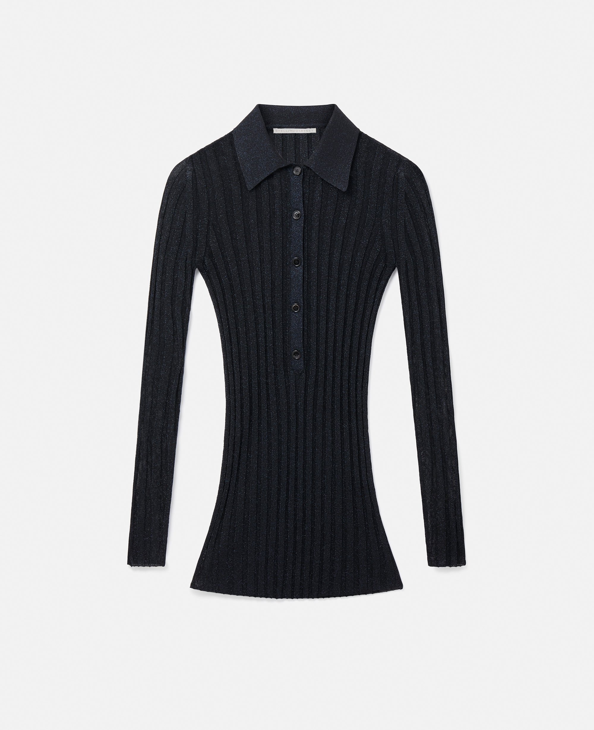 Stella Mccartney Lurex Rib Knit Polo Top In Black