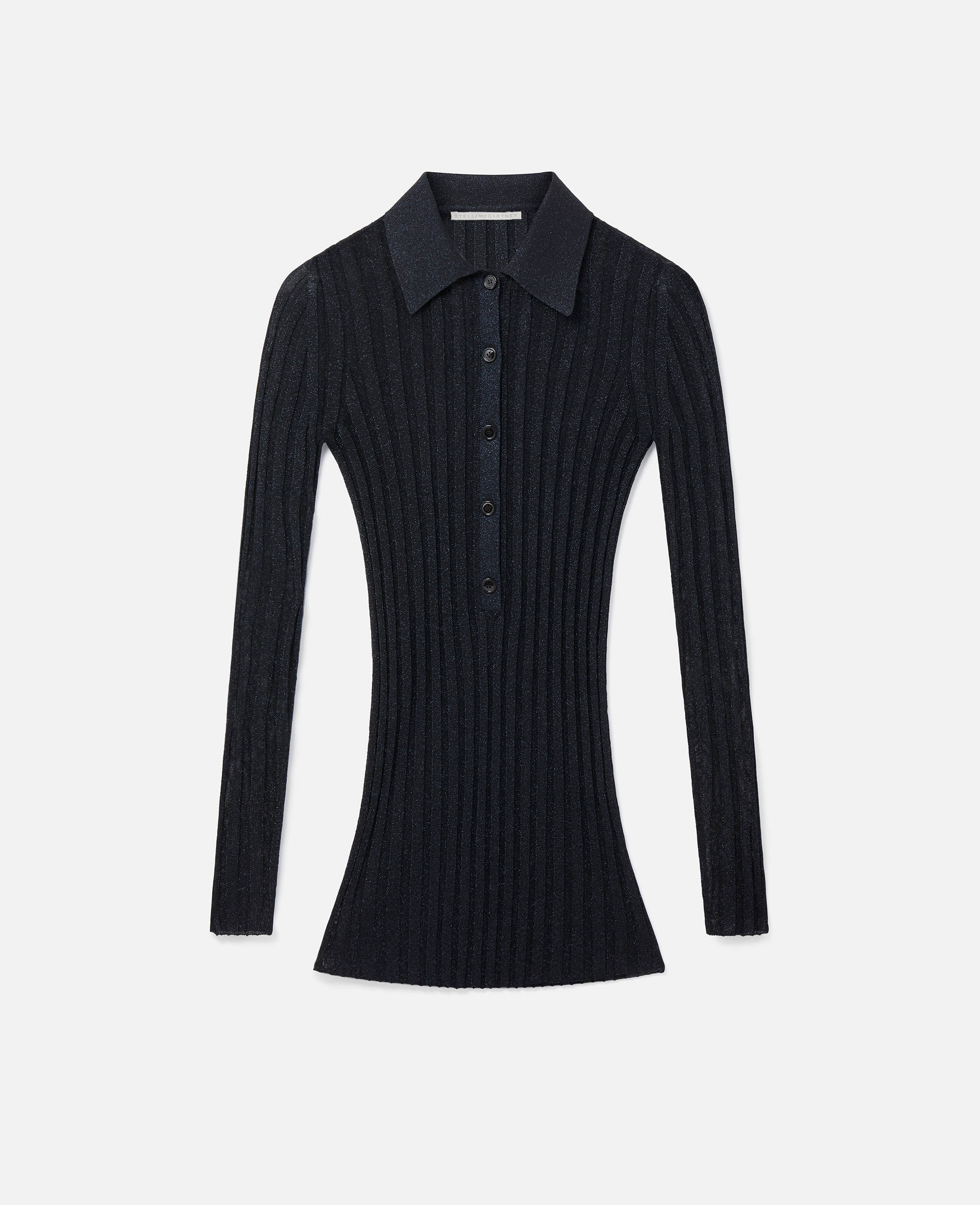 Stella Mccartney Lurex Rib Knit Polo Top In Black
