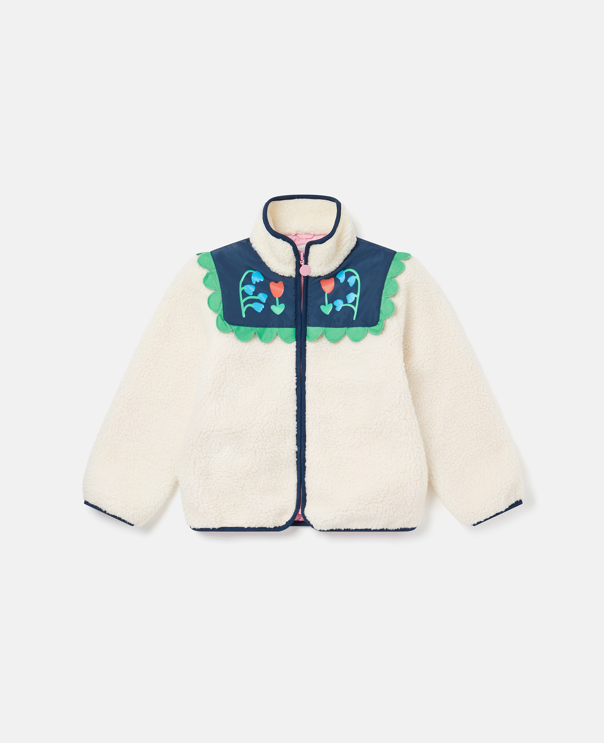 Stella Mccartney Folk Flower Embroidery Fleece Jacket In Cream