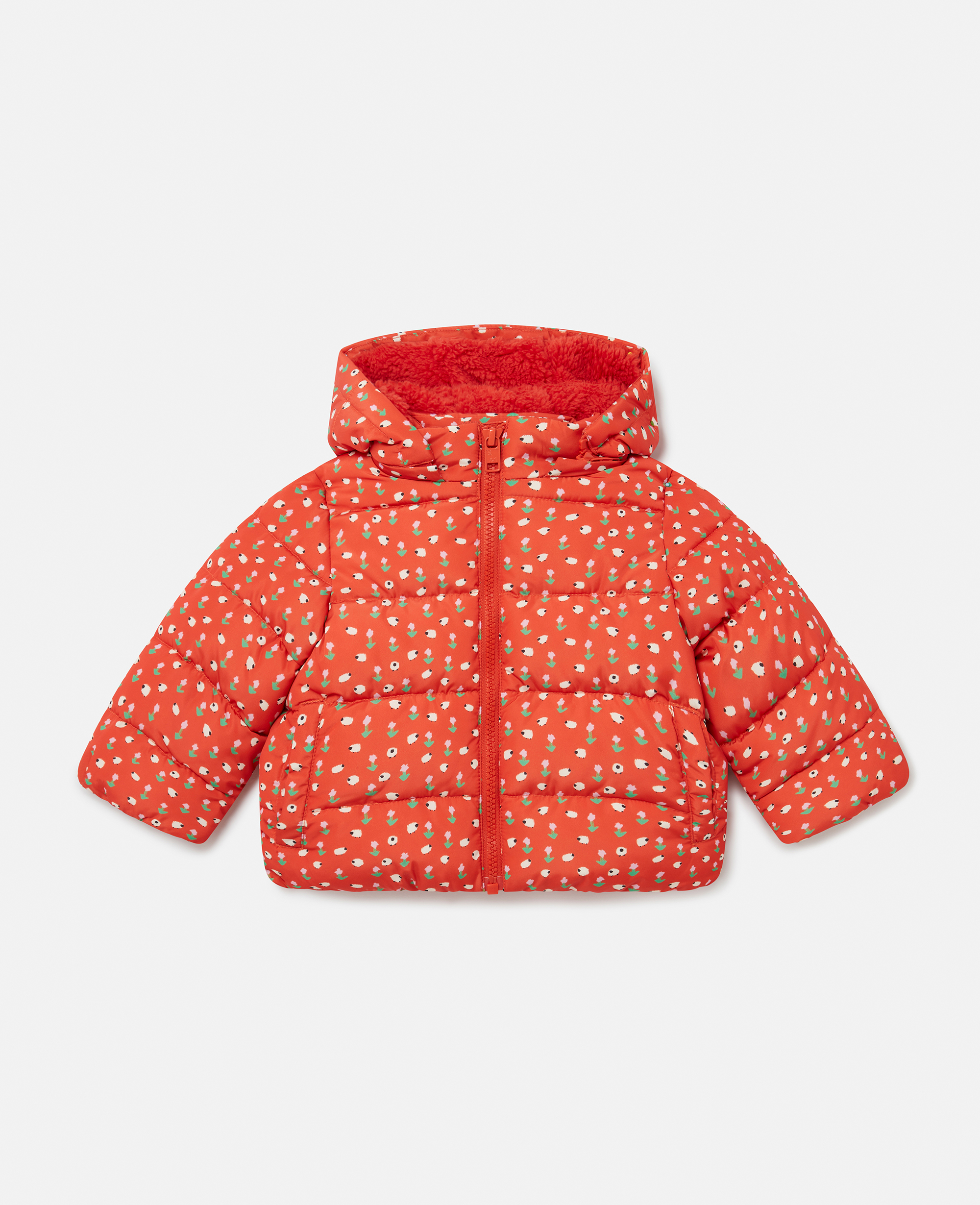 Shop Stella Mccartney Floral Pattern Hooded Puffer Coat In Red And White