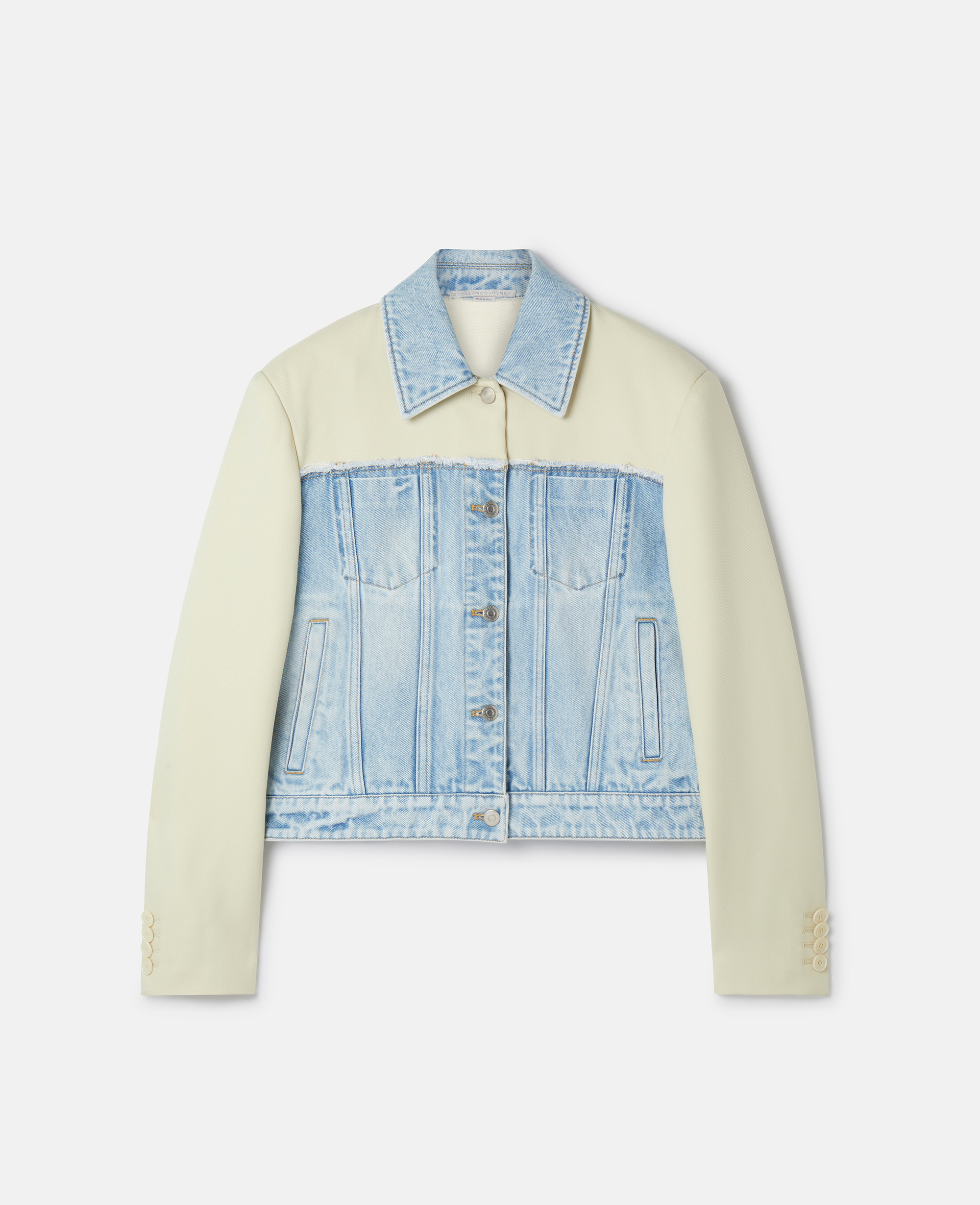 Stella Mccartney Paneled Denim And Twill Jacket In Blue/ecru