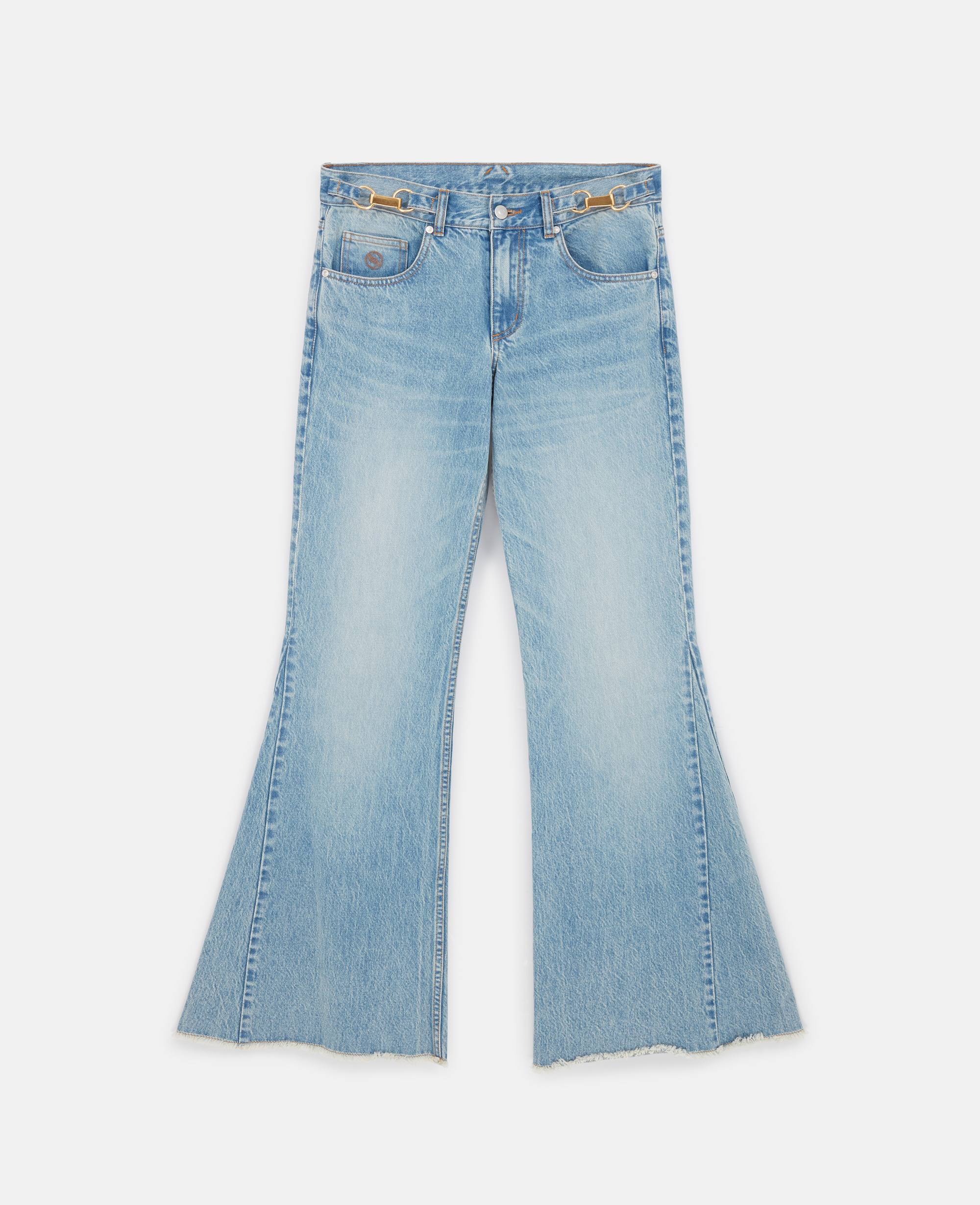 Shop Stella Mccartney Clasp-embellished Low-rise Flared Jeans In Vintage Wash Blue Denim