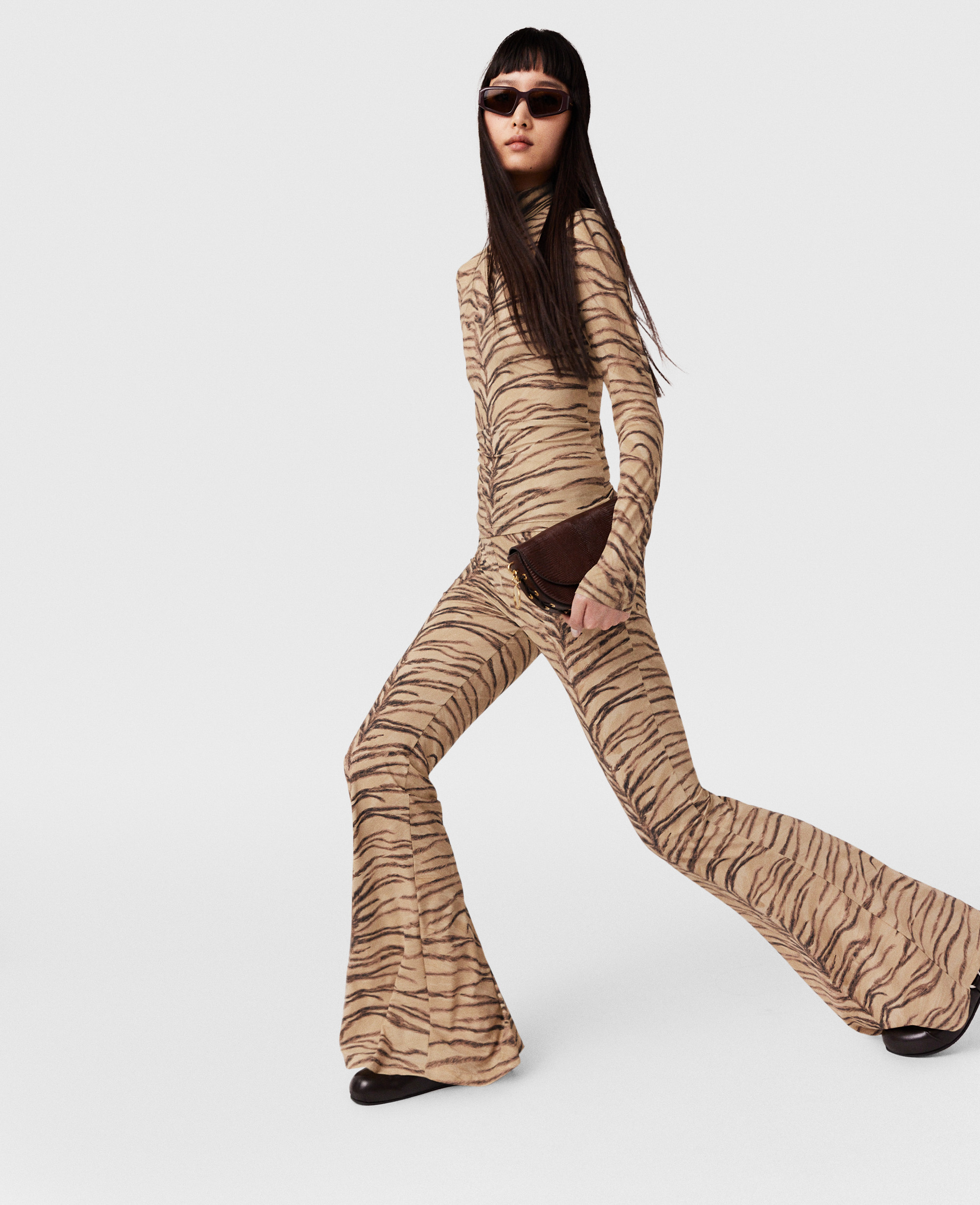 Shop Stella Mccartney Tiger Print High-neck Top In Natural Tiger Print