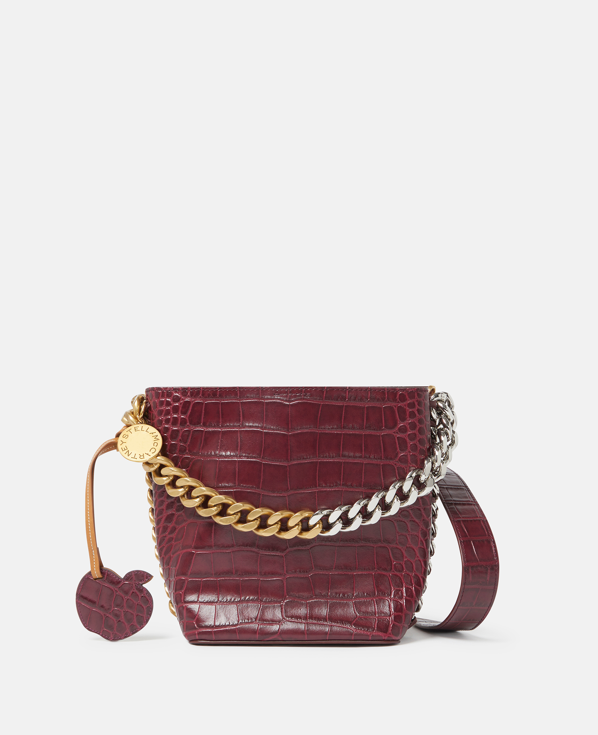 Stella Mccartney Frayme Croc-effect Embossed Bucket Bag In Burgundy