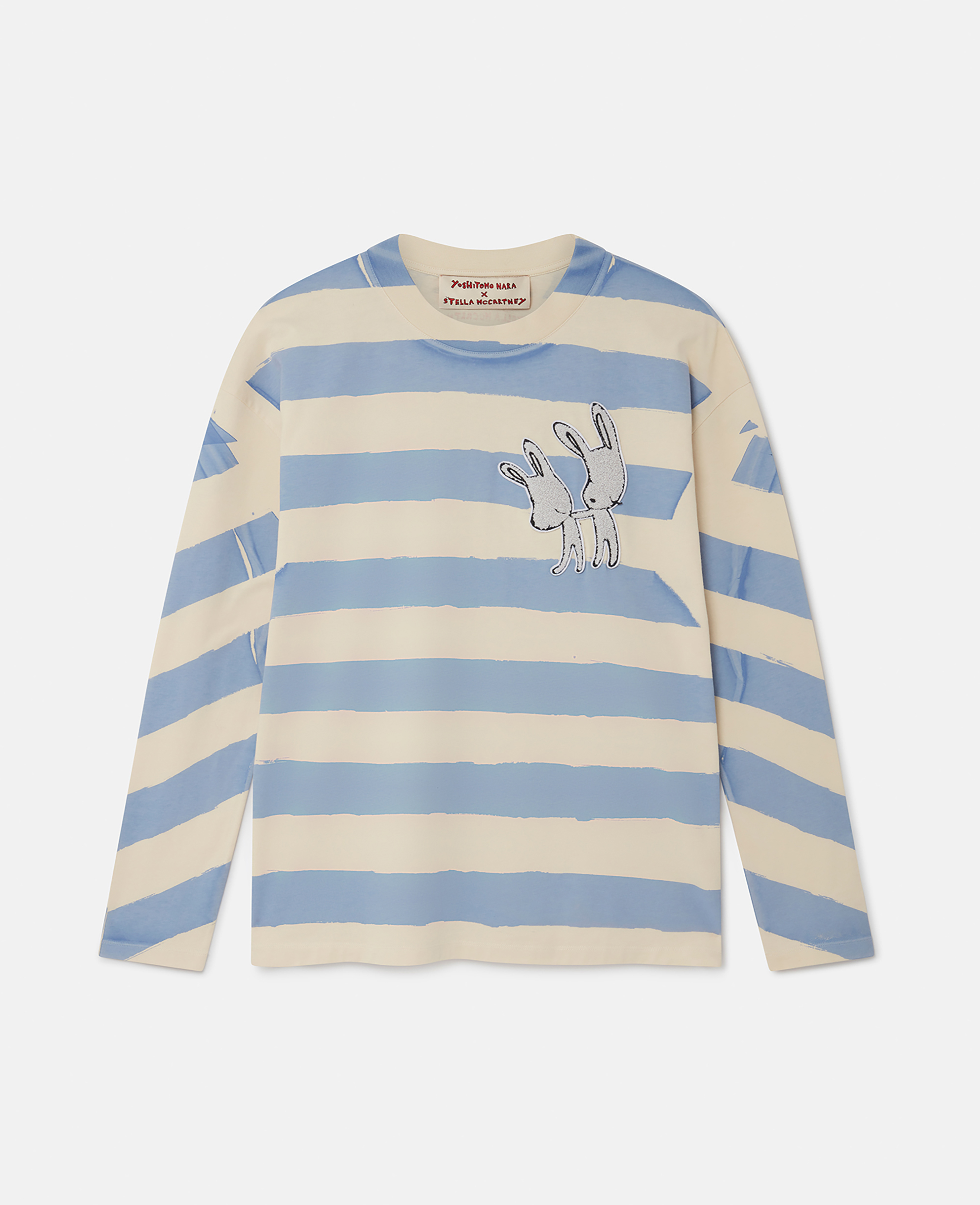 Stella Mccartney Bunny Embroidery Breton T-shirt In Cream/pale Blue