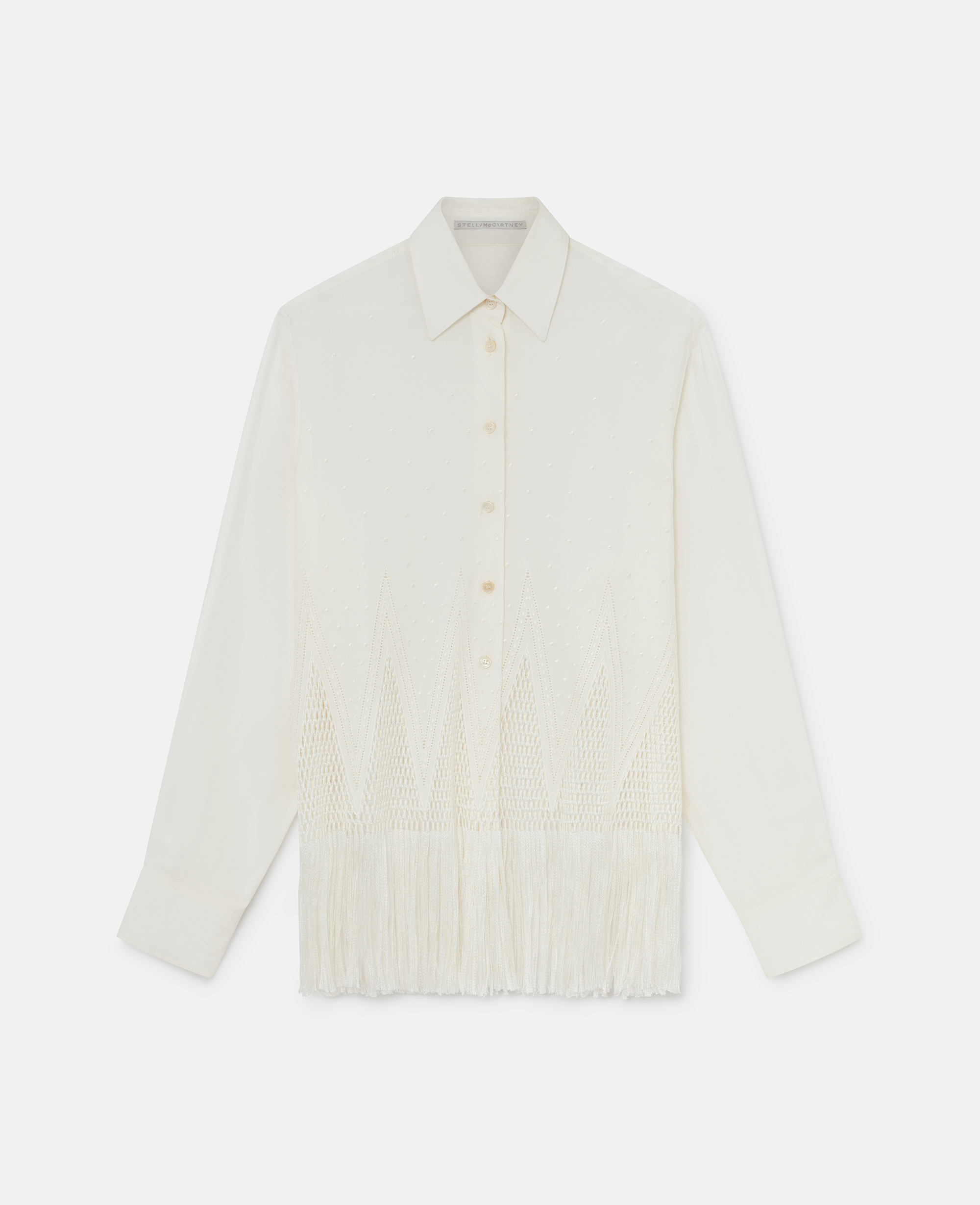 Shop Stella Mccartney Open-knit Fringe Shirt In Cream