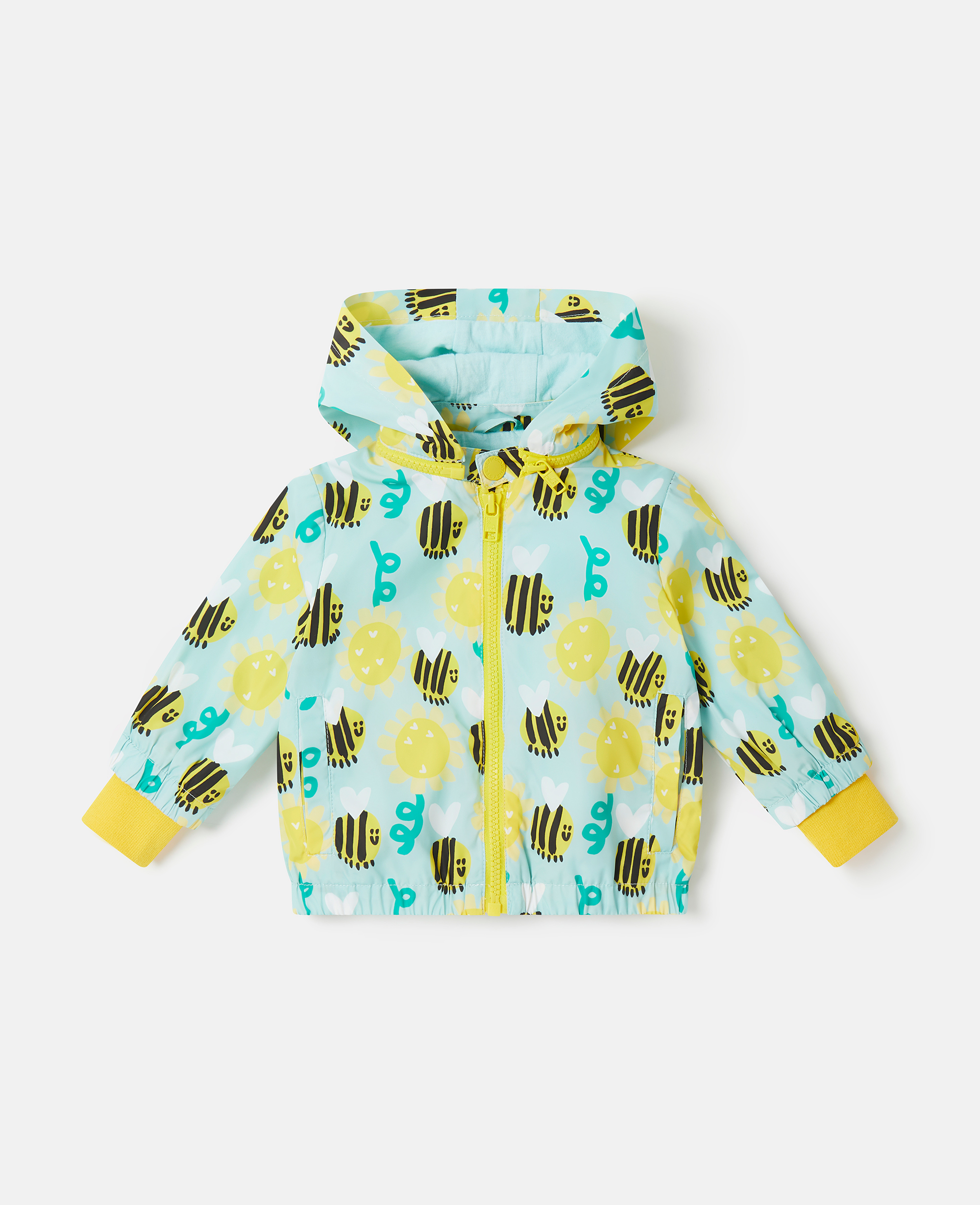 Stella Mccartney Kids' Bumblebee Sunflower Print Hooded Jacket In Blue Multicolour