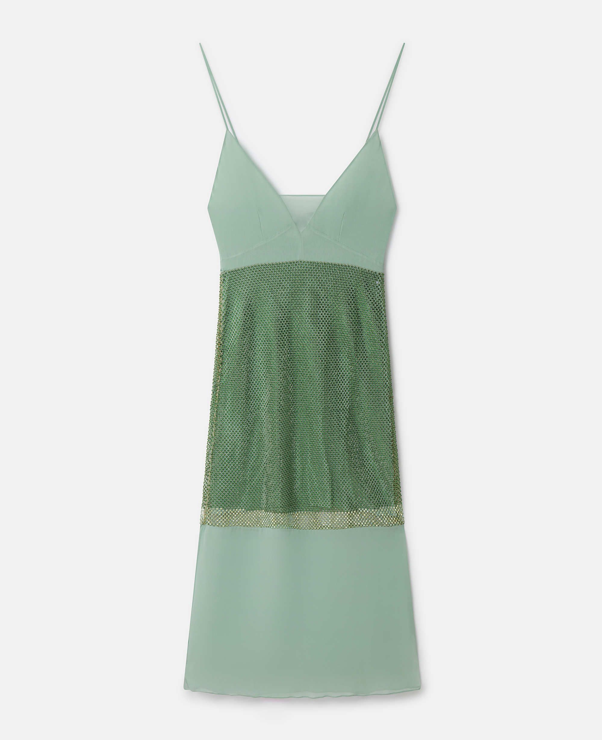 Stella Mccartney Crystal Panel Satin Slip Dress In Sage