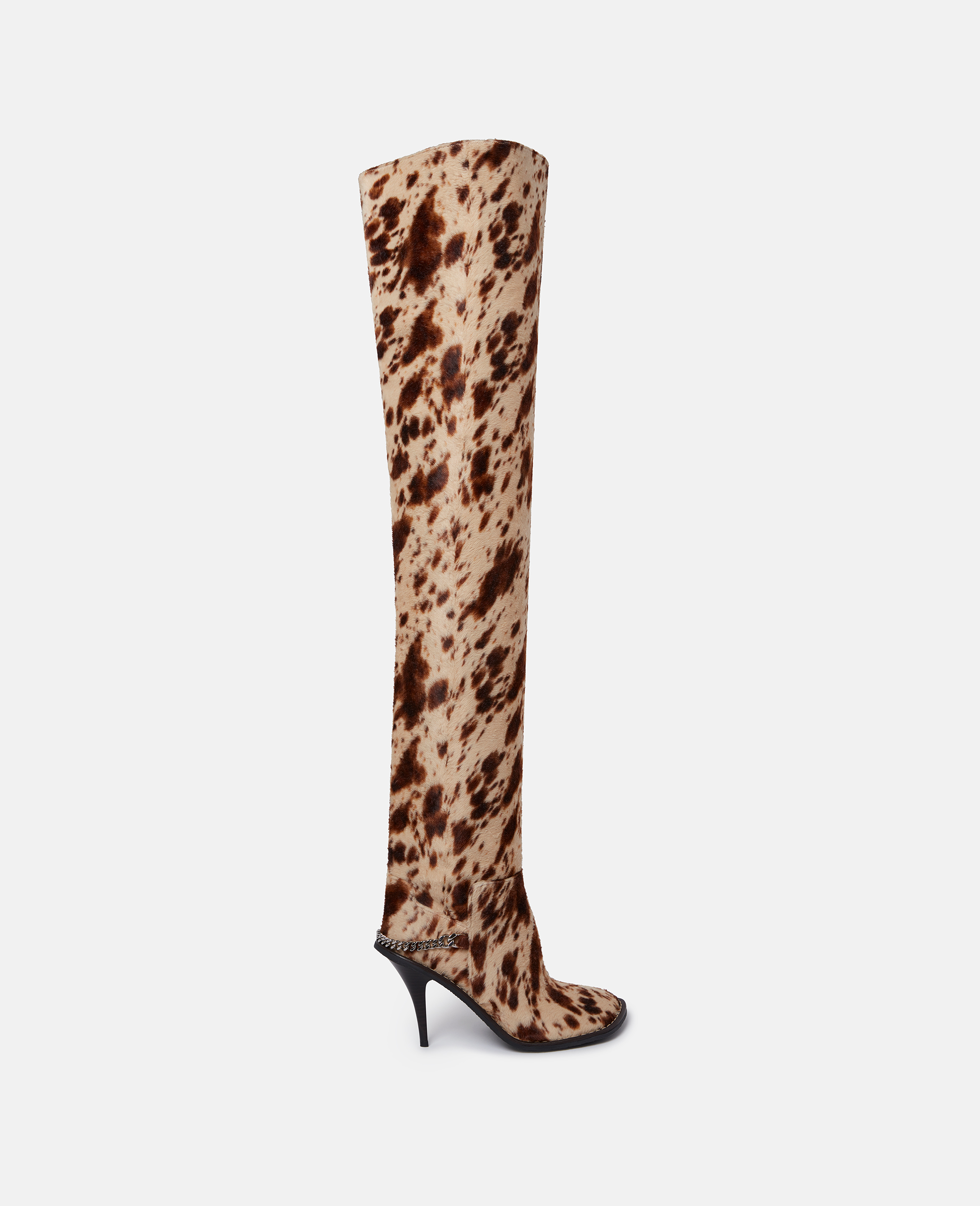 Shop Stella Mccartney Ryder Appaloosa Print Velvet Above-the-knee Stiletto Boots In Multicolour