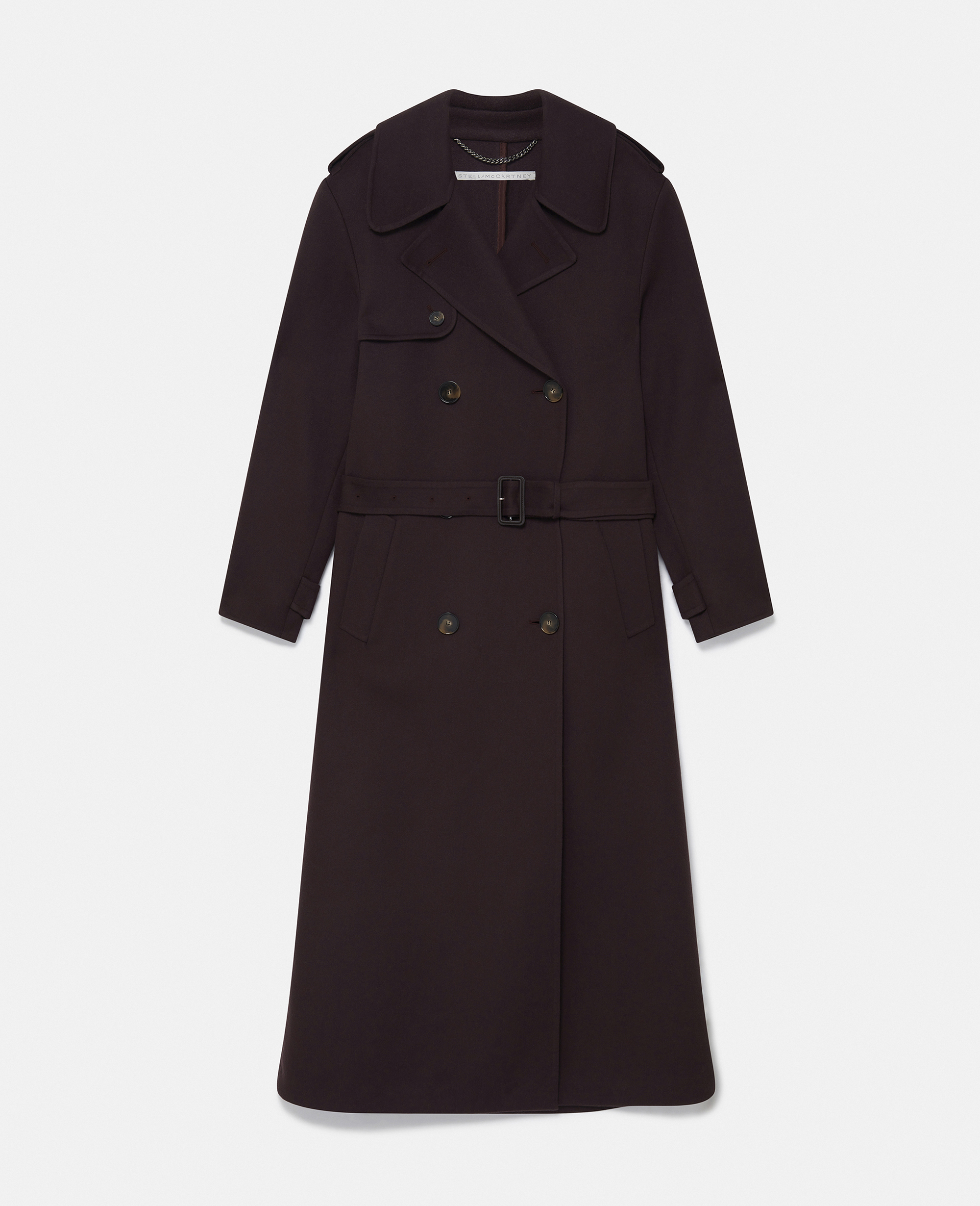 Shop Stella Mccartney Double-faced Belted Trench Coat In Chocolate Brown