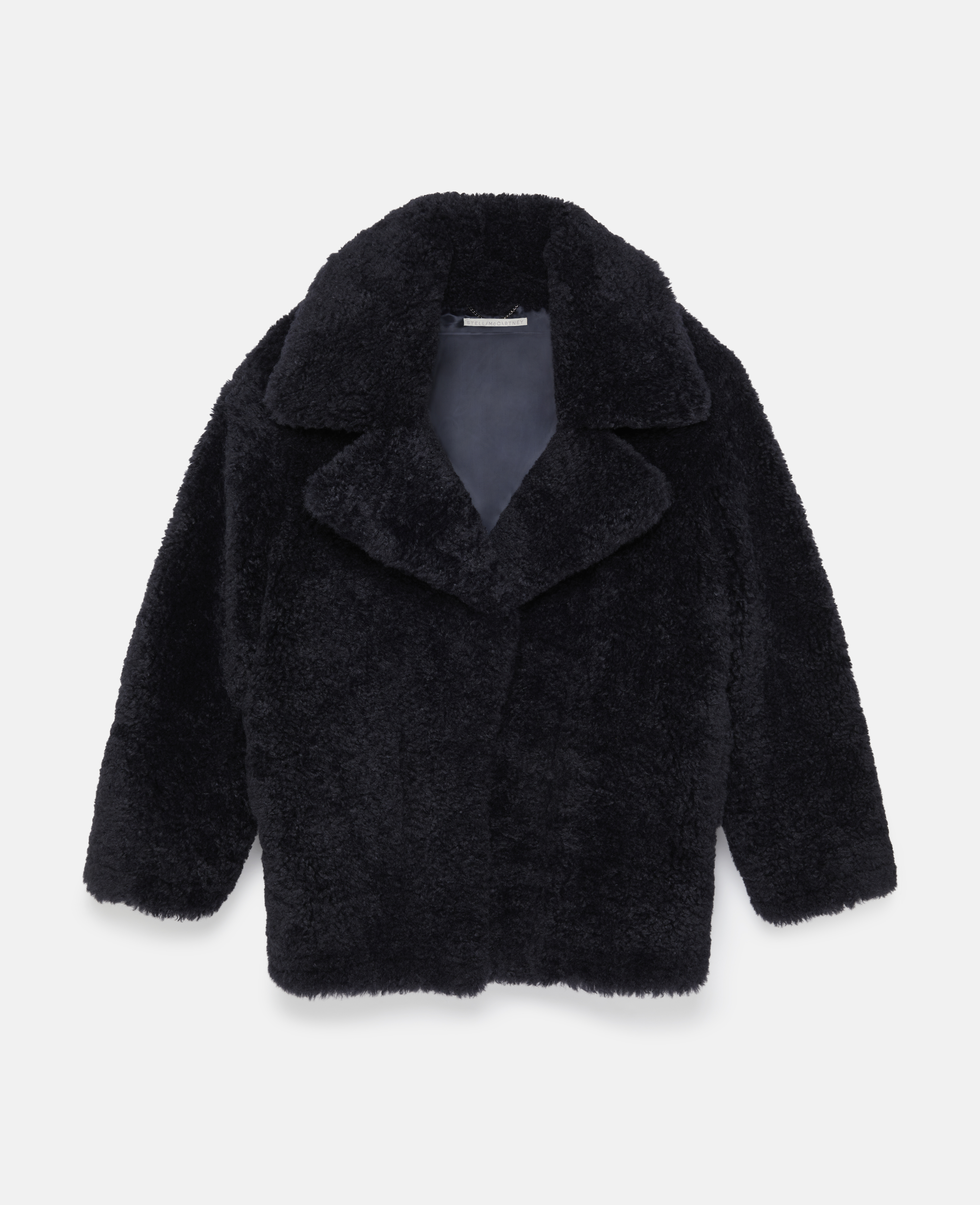 Shop Stella Mccartney Belted Plush Teddy Jacket In Deep Navy