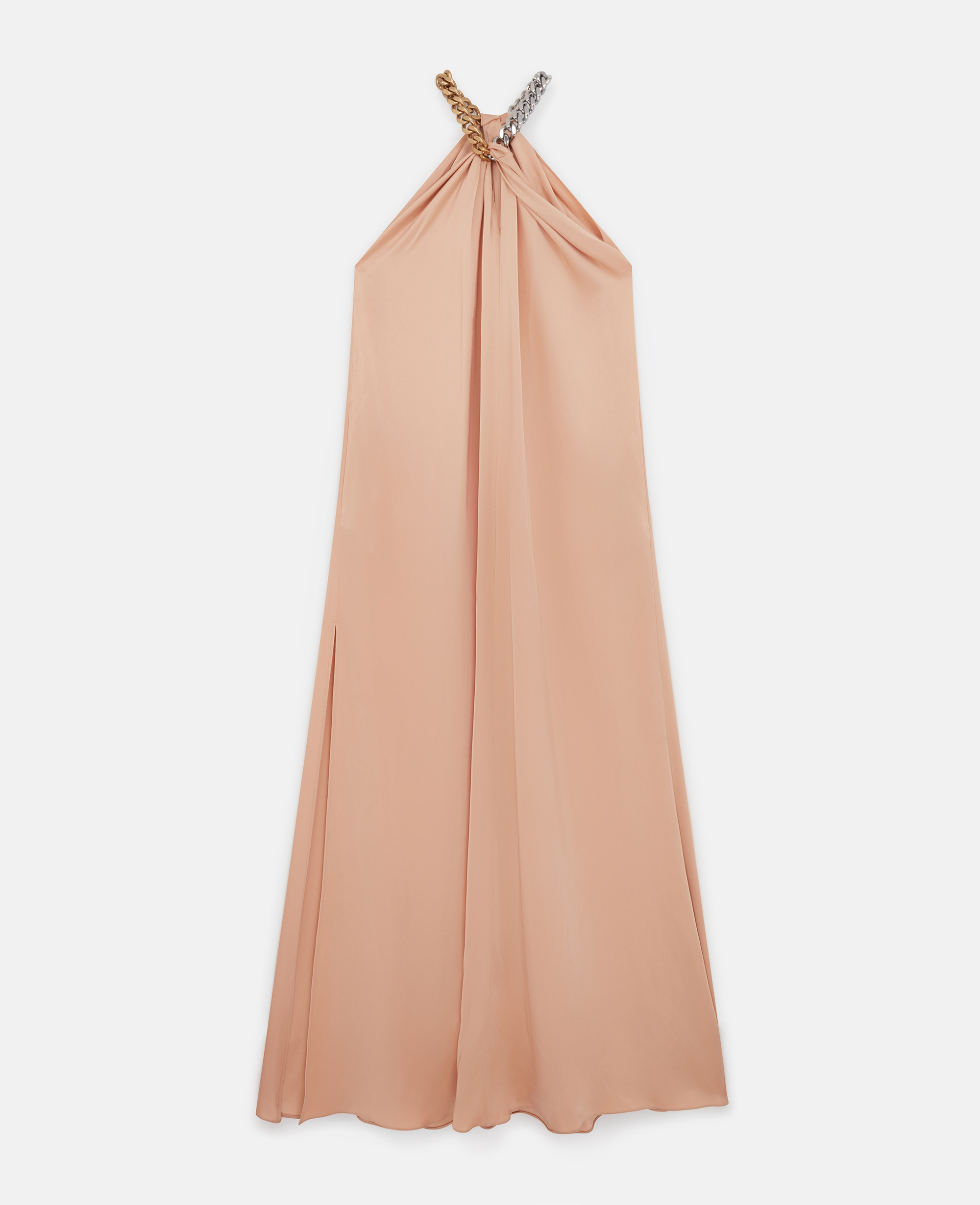 Shop Stella Mccartney Chain Halterneck Satin Maxi Dress In Nude Pink