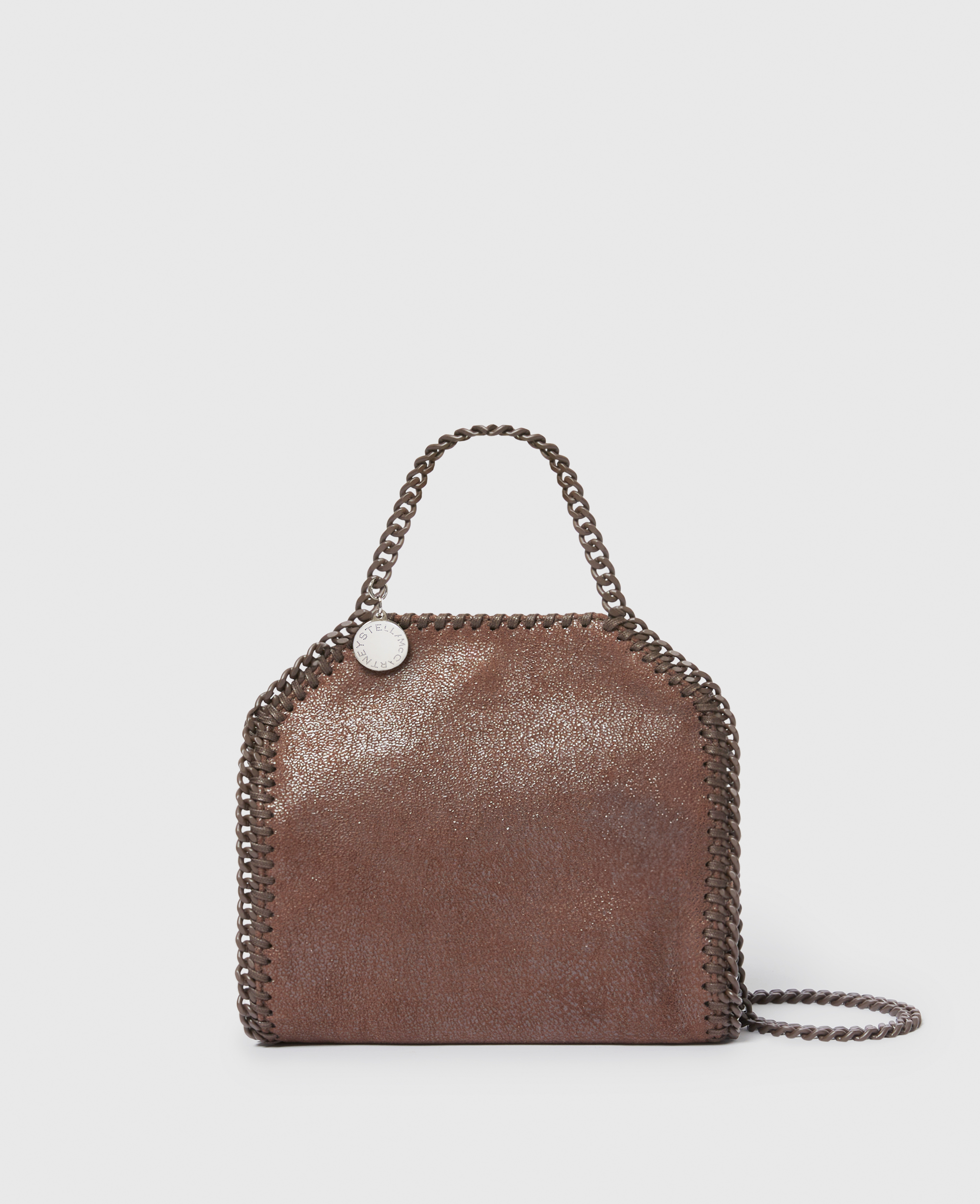 Stella Mccartney Falabella Tiny Enamel Tote Bag In Mahogany