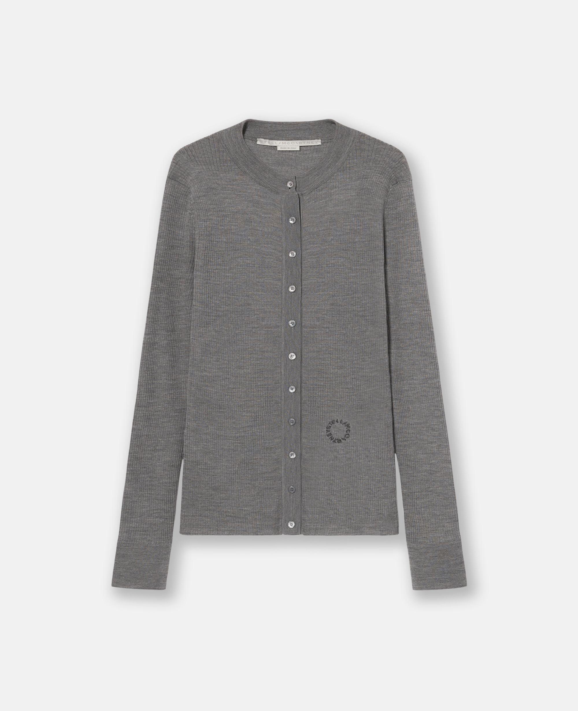 Shop Stella Mccartney Crewneck Long-sleeve Cardigan In Smoke Gray