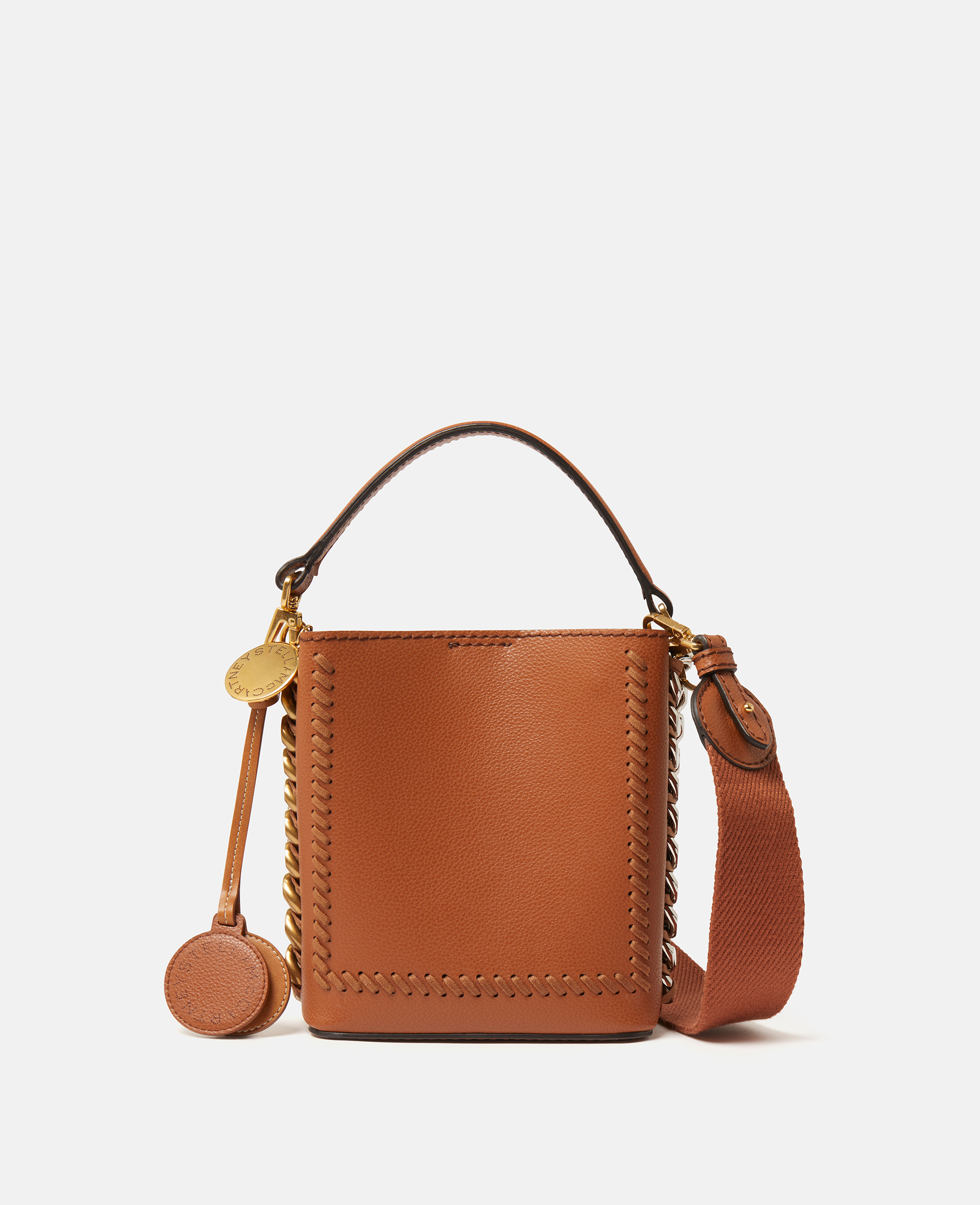 Stella Mccartney Frayme Mirum Mini Square Bucket Bag In Brandy