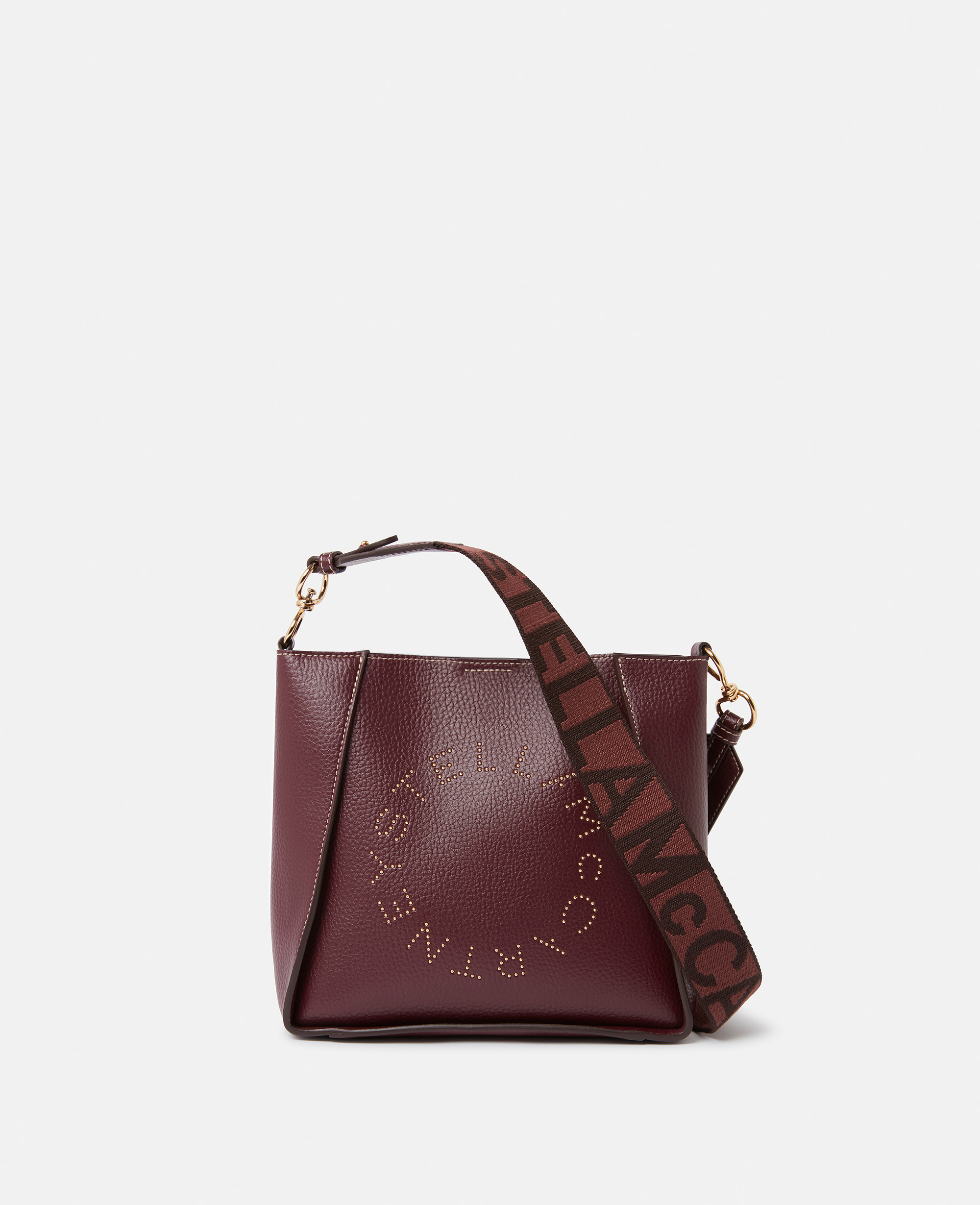 Stella Mccartney Logo Studded Grainy Alter Mat Shoulder Bag In Plum