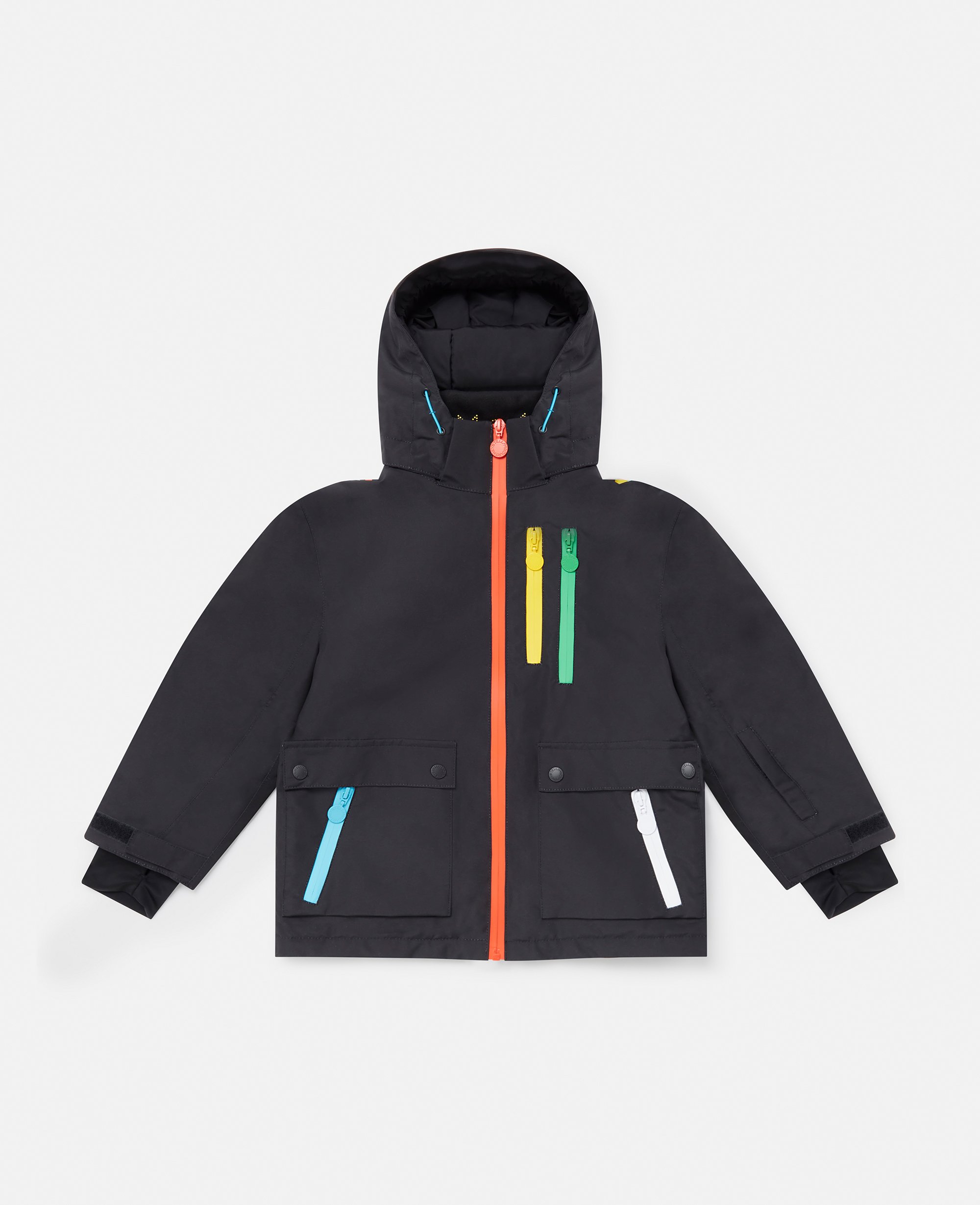 Shop Stella Mccartney Logo Tape Hooded Windbreaker Jacket In Black