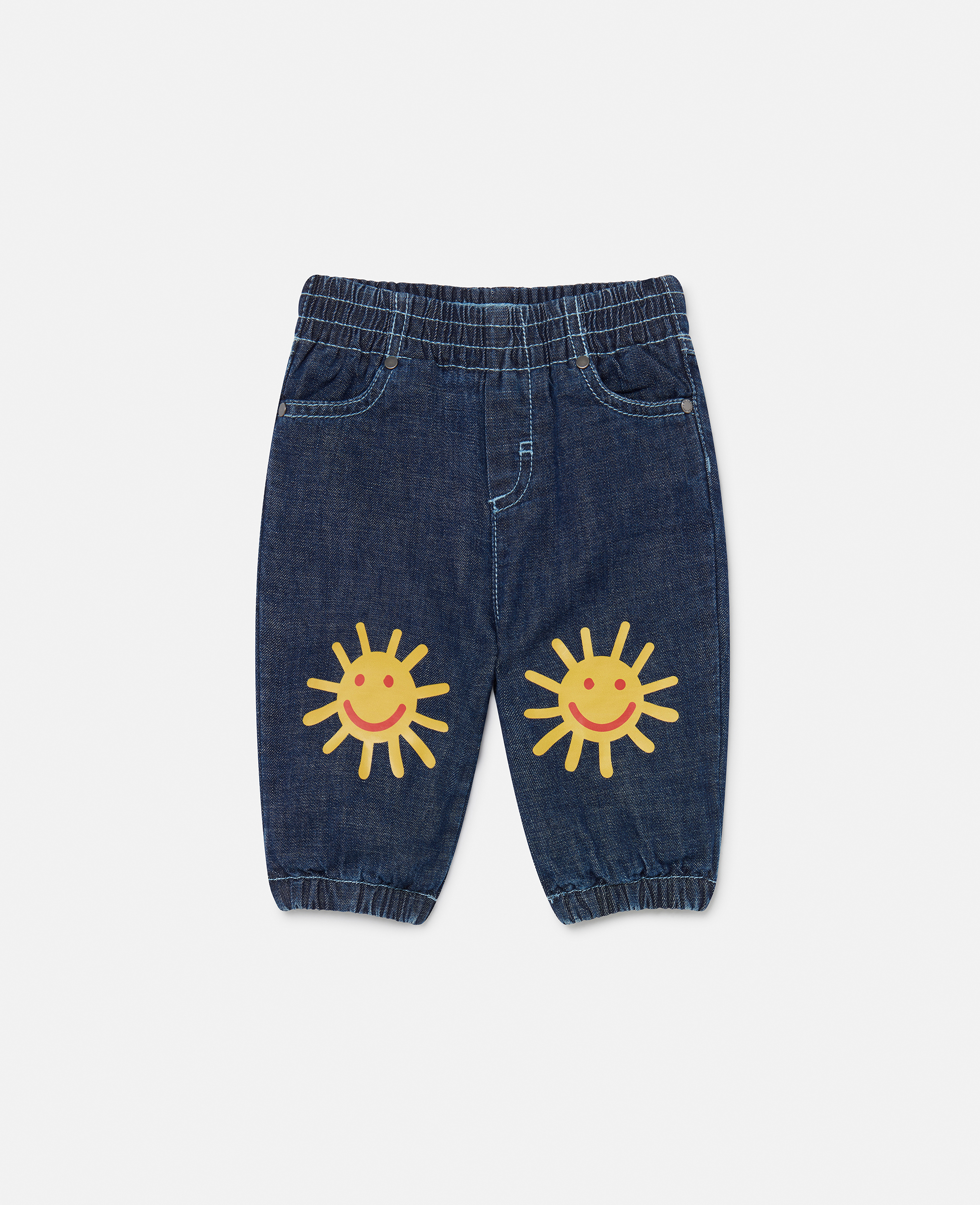 Shop Stella Mccartney Sun Printed Denim Joggers In Blue