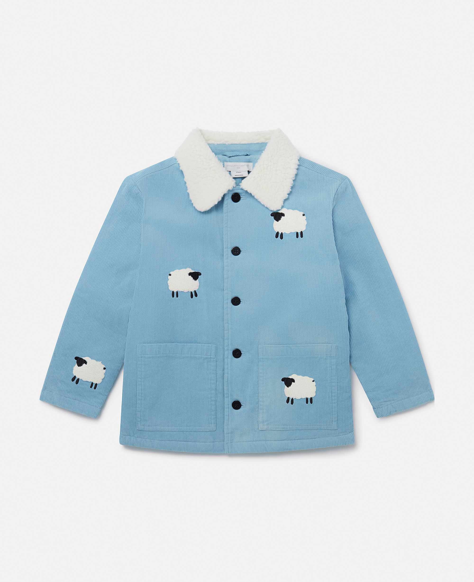 Shop Stella Mccartney Sheep Pattern Denim Jacket In Blue And White