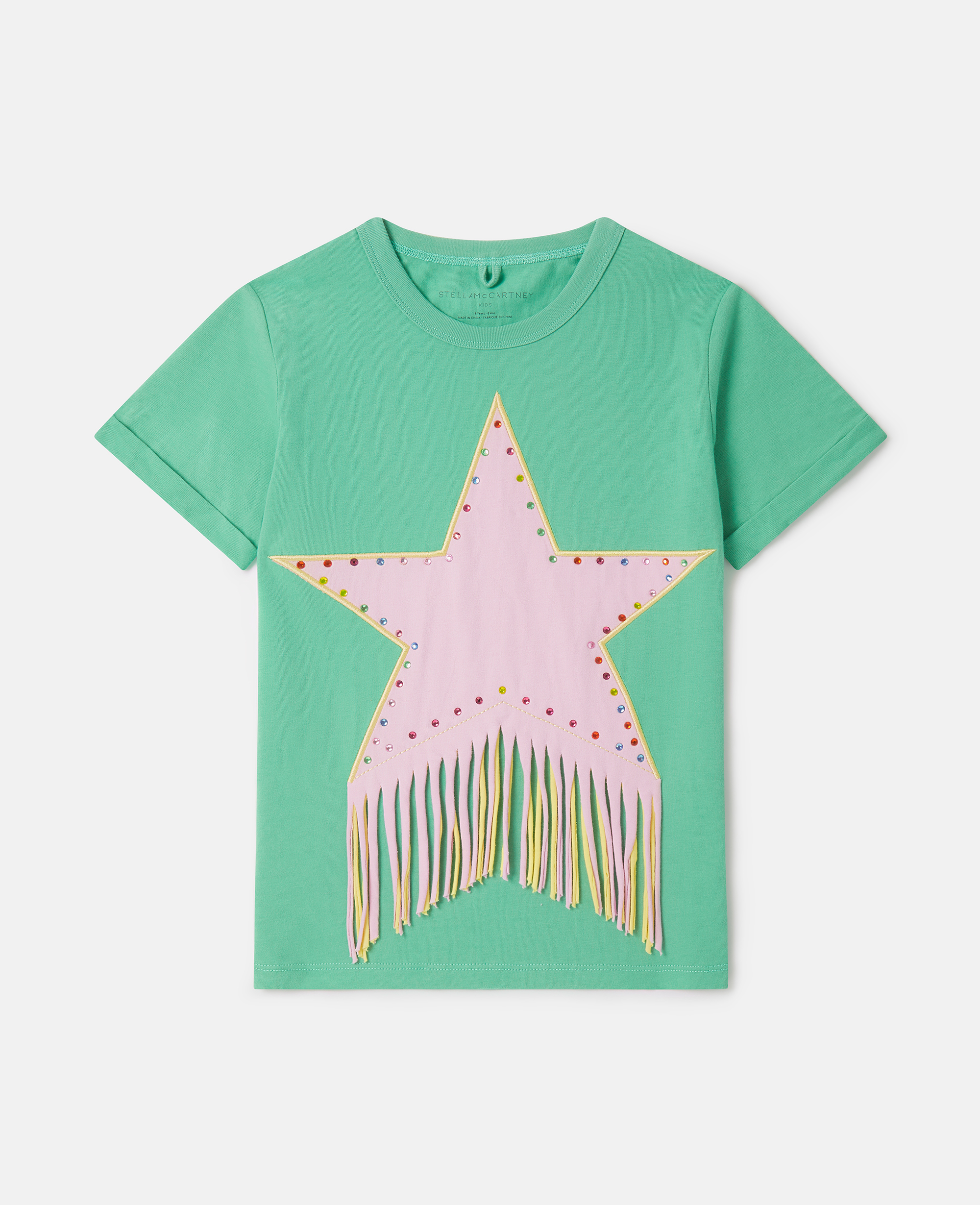 Shop Stella Mccartney Fringed Star T-shirt In Green