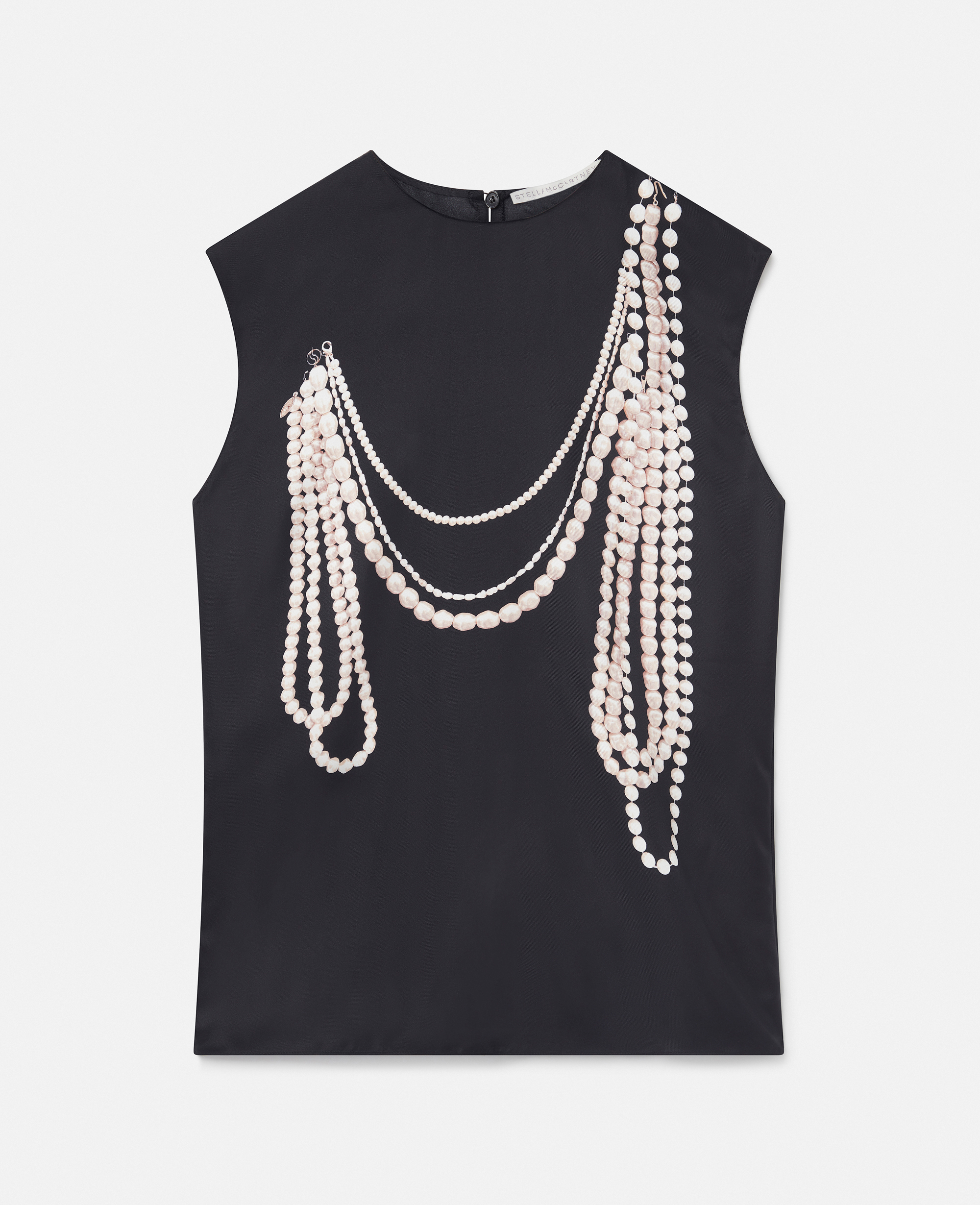 Shop Stella Mccartney Pearl Trompe L'oeil Print Silk Sleeveless Top In Black Multicolour