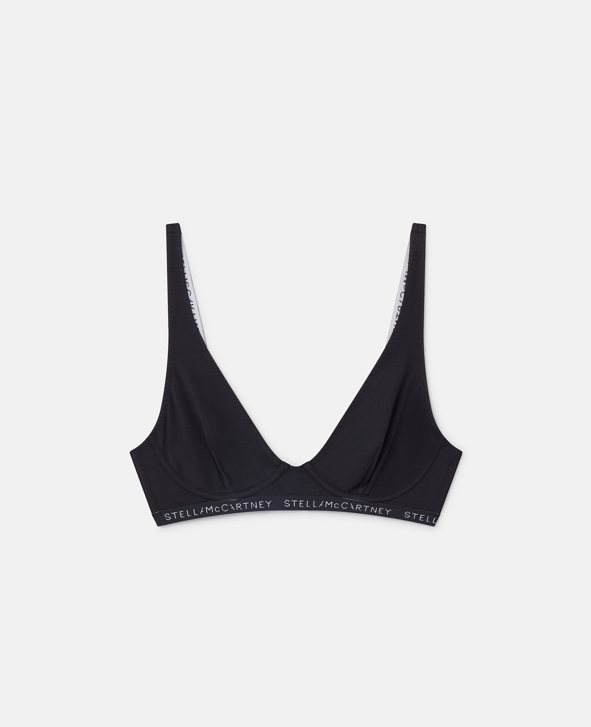 Shop Stella Mccartney Logo Tape Underwired Triangle Bra In Black