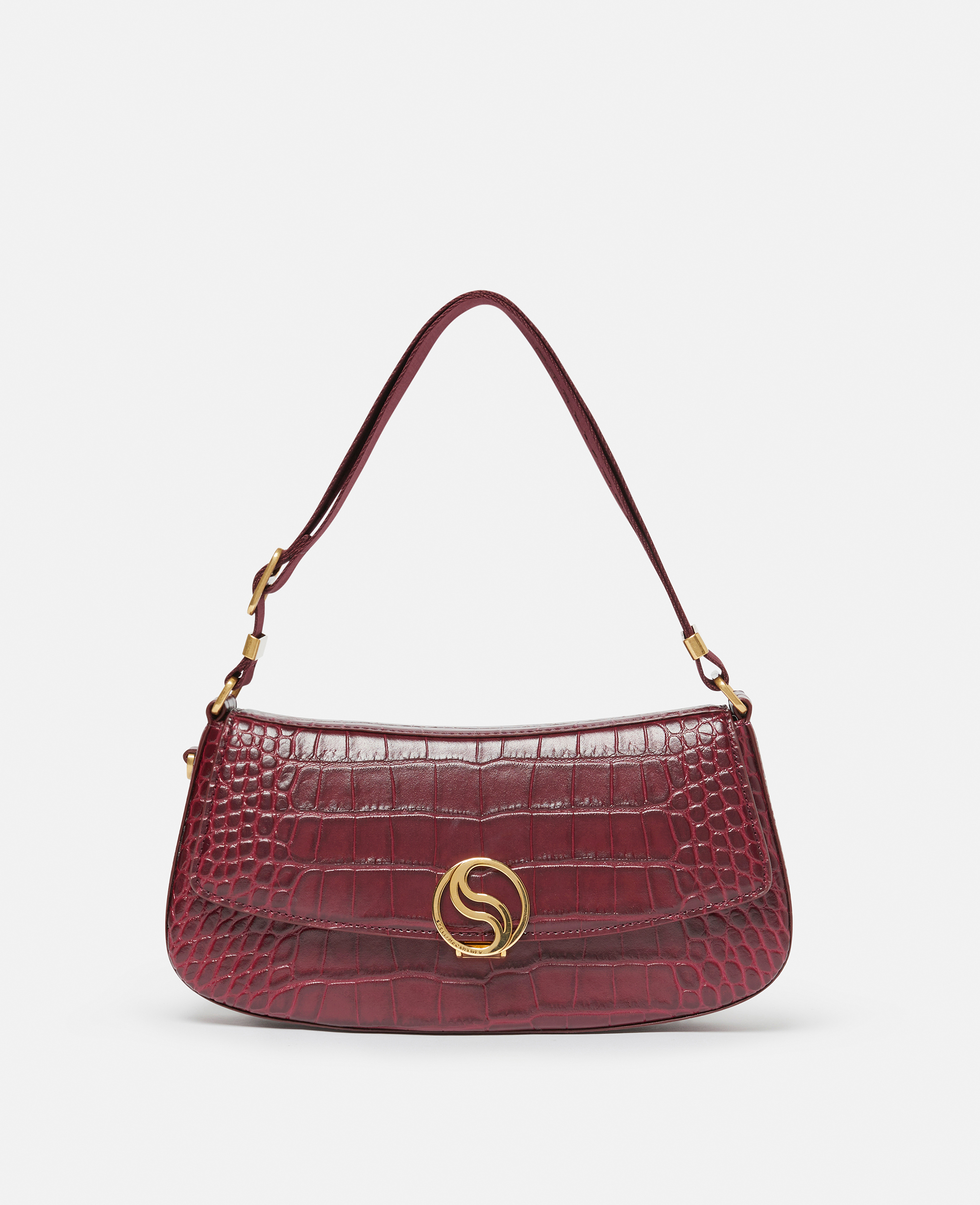 Stella Mccartney S-wave Croc-effect Embossed Shoulder Bag In Burgundy