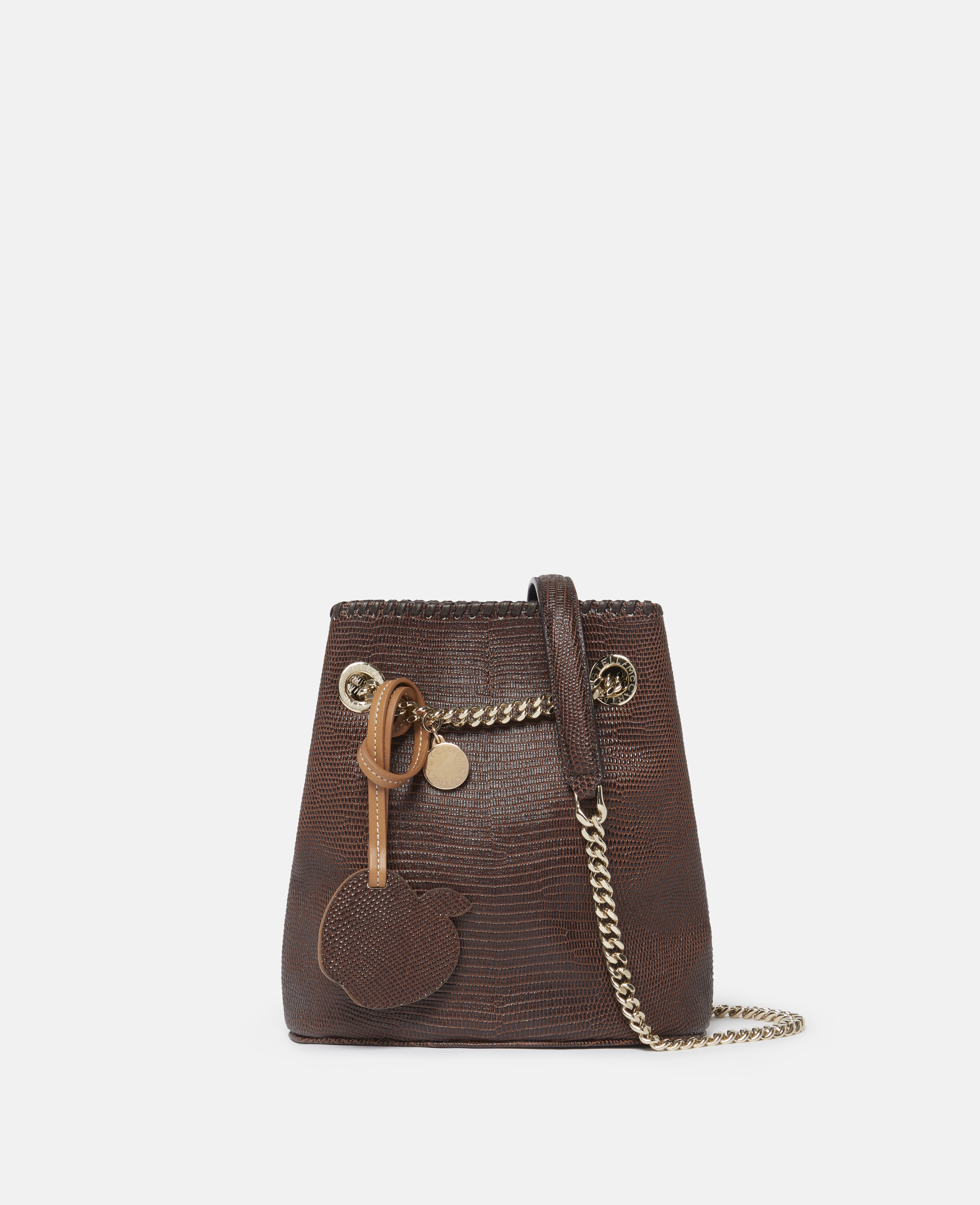 Shop Stella Mccartney Falabella Scale-embossed Bucket Bag In Chocolate Brown