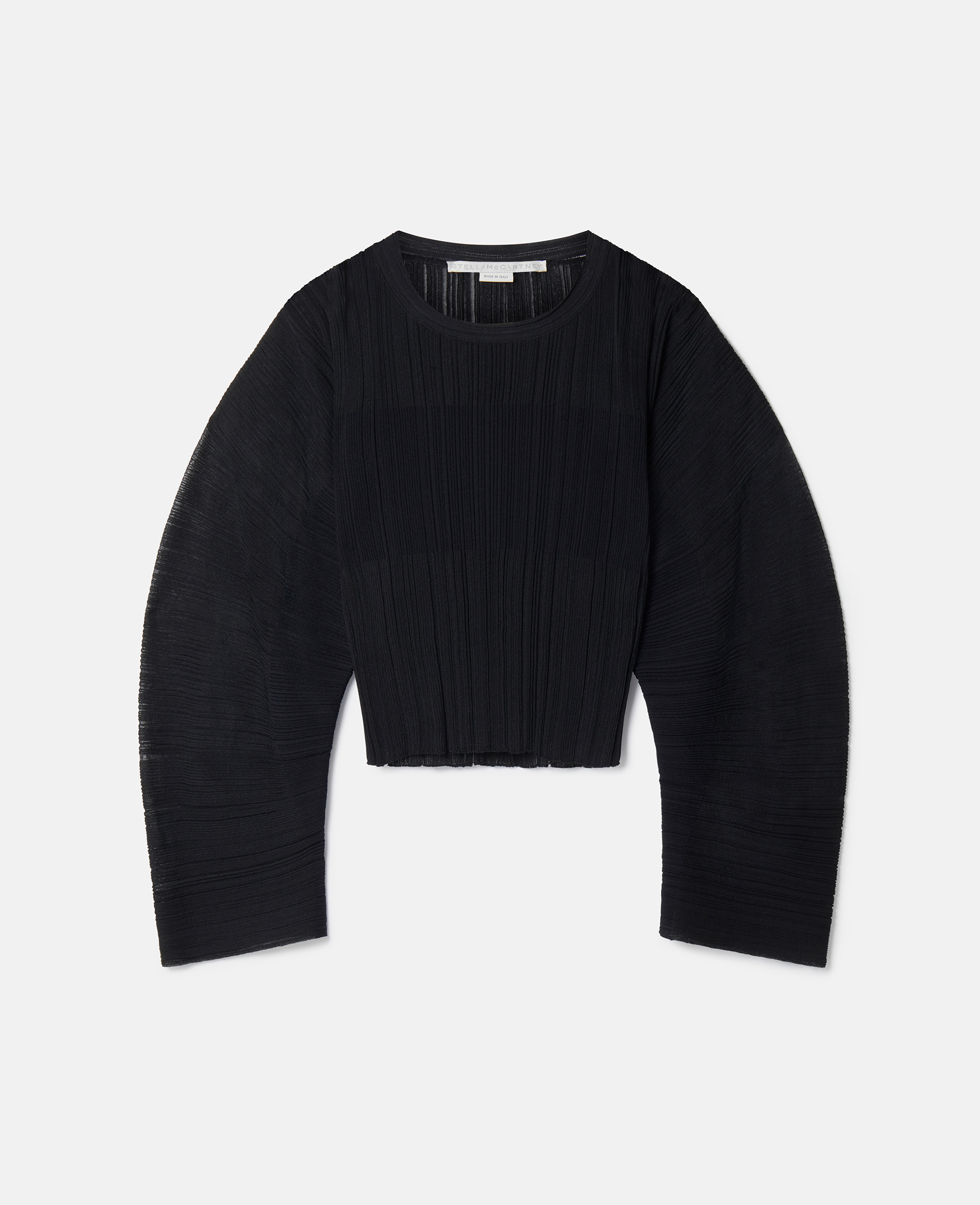 Stella Mccartney Banana Sleeve Plisse Pleat Knit Top In Black