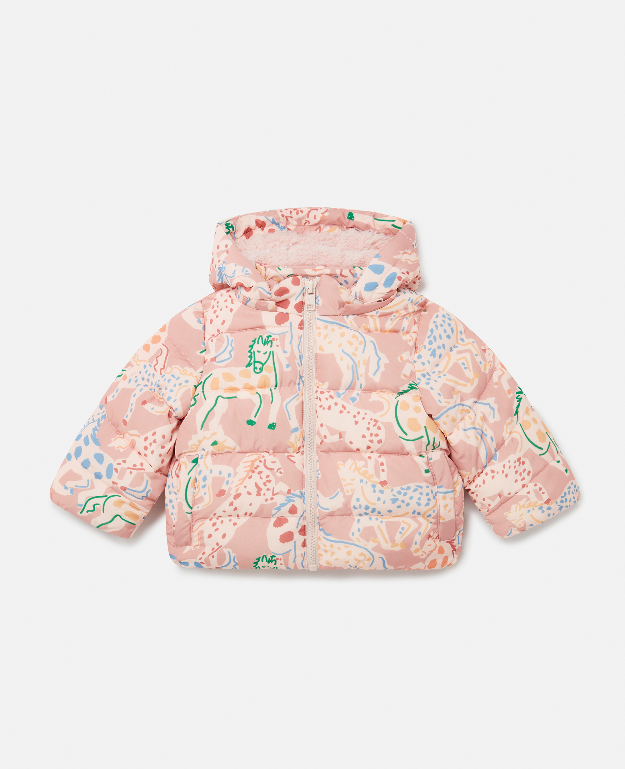 Shop Stella Mccartney Horse Print Puffer Coat In Peach Pink